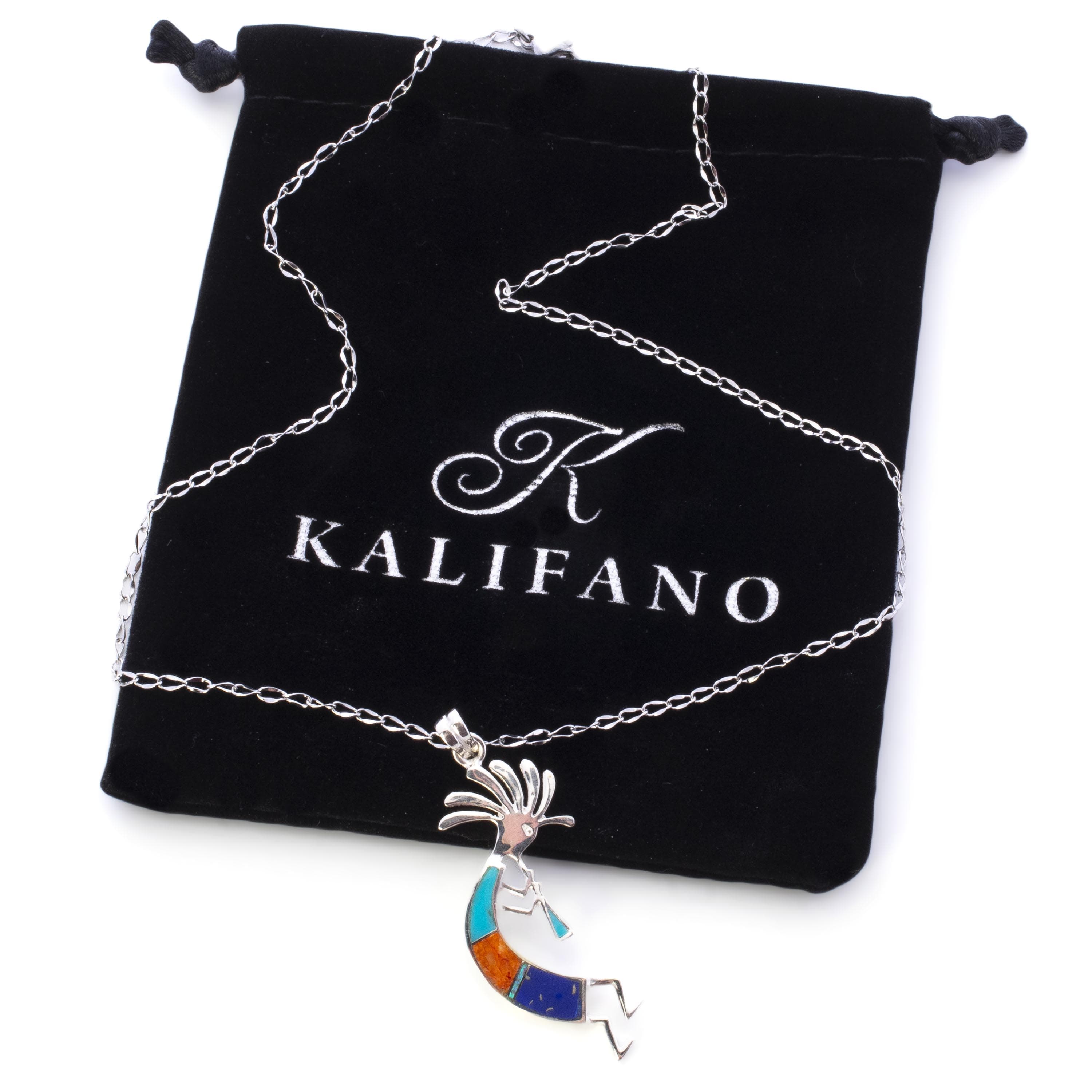 Kalifano Southwest Silver Jewelry Multi Gemstone Kokopelli 925 Sterling Silver Pendant USA Handmade with Opal Accent NMN.0441.MT