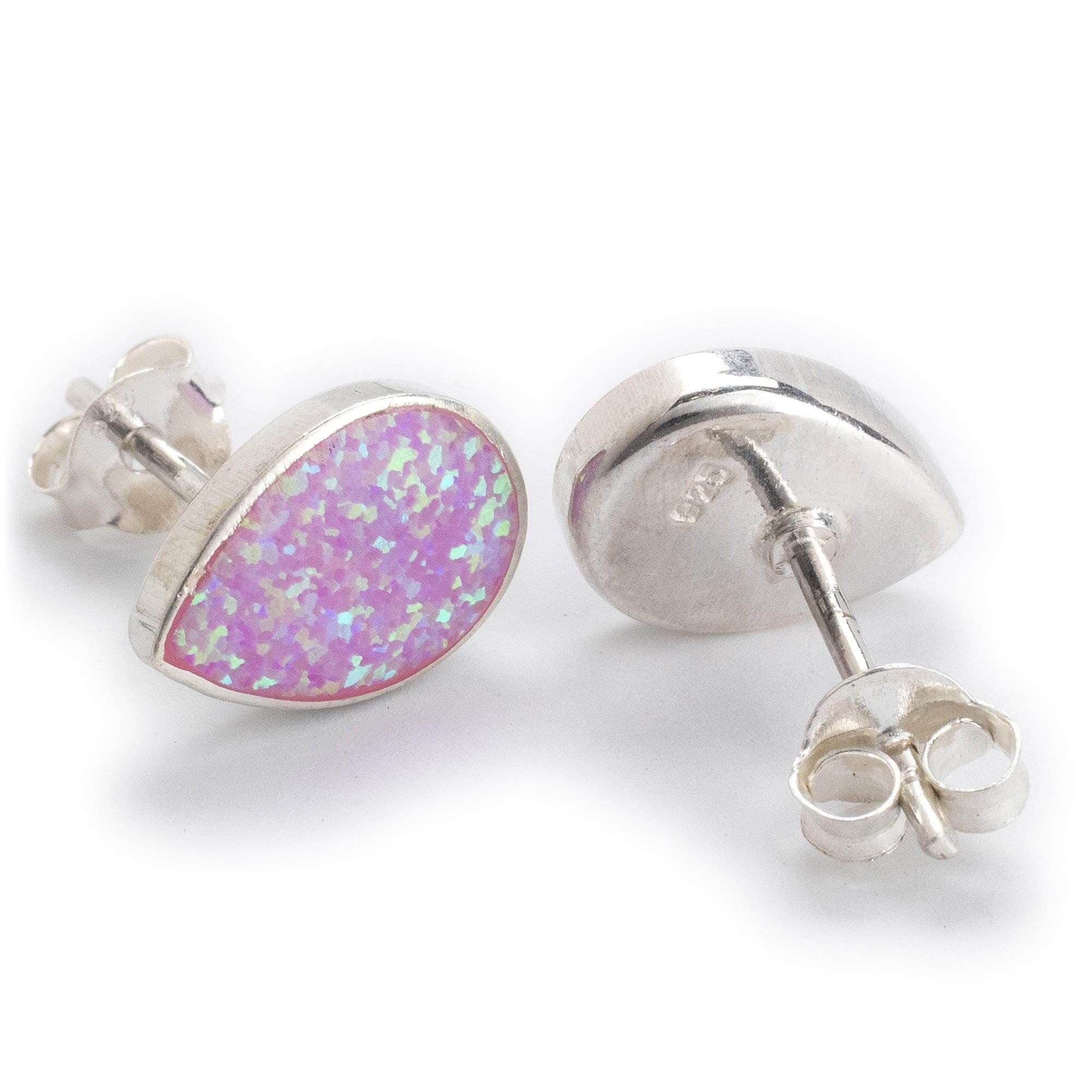 Kalifano Southwest Silver Jewelry Pink Opal Oval 925 Sterling Silver Earring with Stud Backing Handmade NME.0022.PO