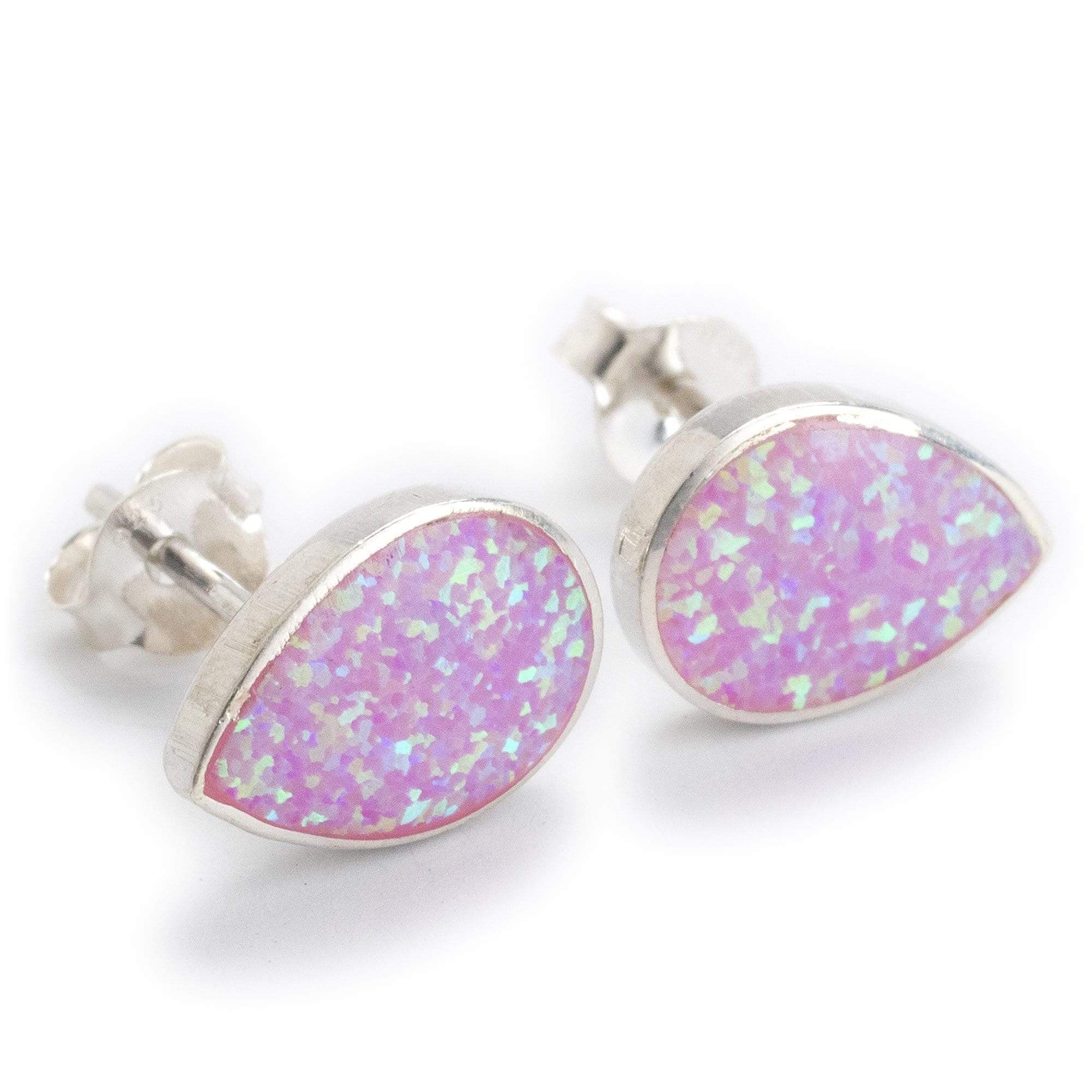 Kalifano Southwest Silver Jewelry Pink Opal Oval 925 Sterling Silver Earring with Stud Backing Handmade NME.0022.PO