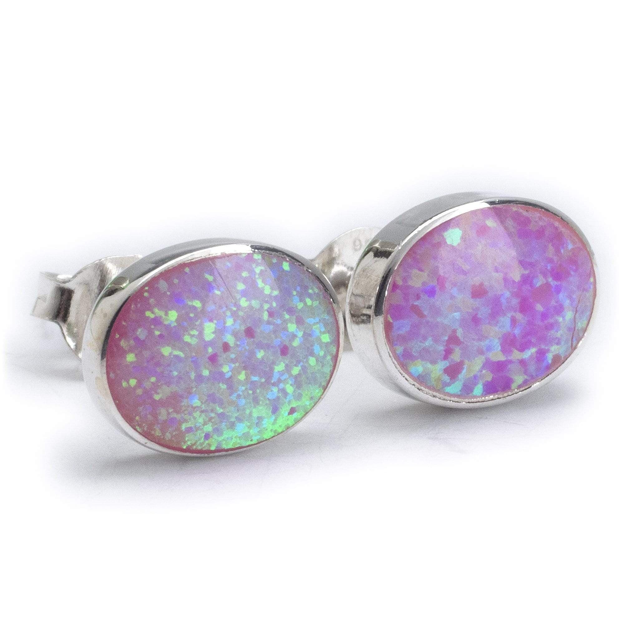 Kalifano Southwest Silver Jewelry Pink Opal Oval 925 Sterling Silver Earring with Stud Backing Handmade NME.0023.PO