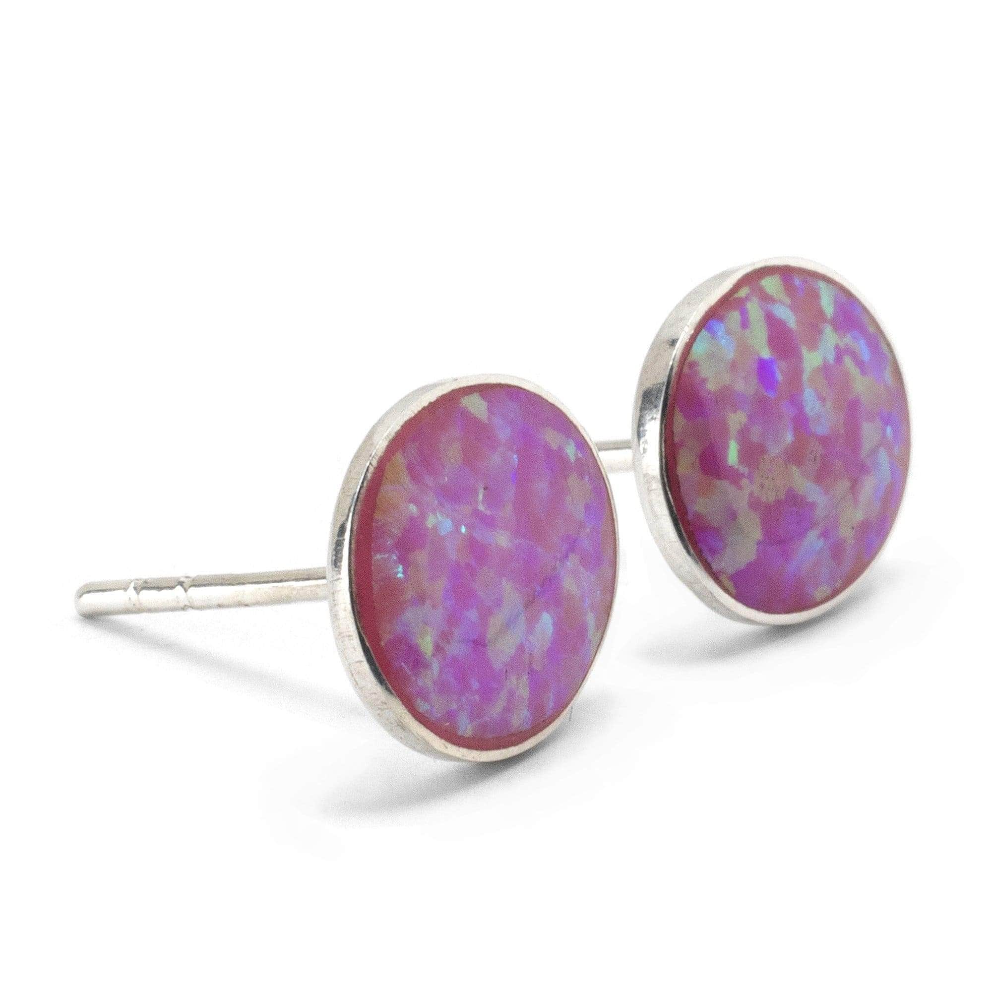 Kalifano Southwest Silver Jewelry Pink Opal Oval 925 Sterling Silver Earring with Stud Backing Handmade NME.0026.PO