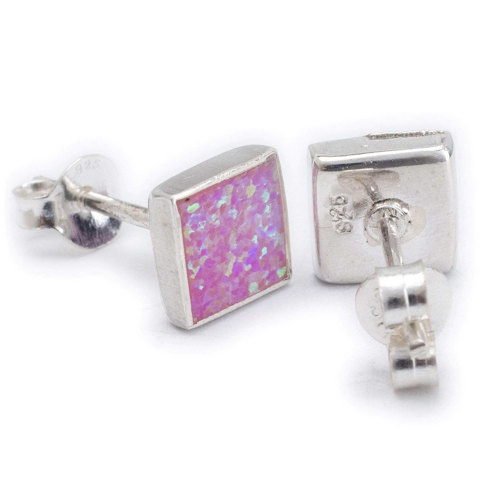 Kalifano Southwest Silver Jewelry Pink Opal Square 925 Sterling Silver Earring with Stud Backing Handmade NME.0025.PO