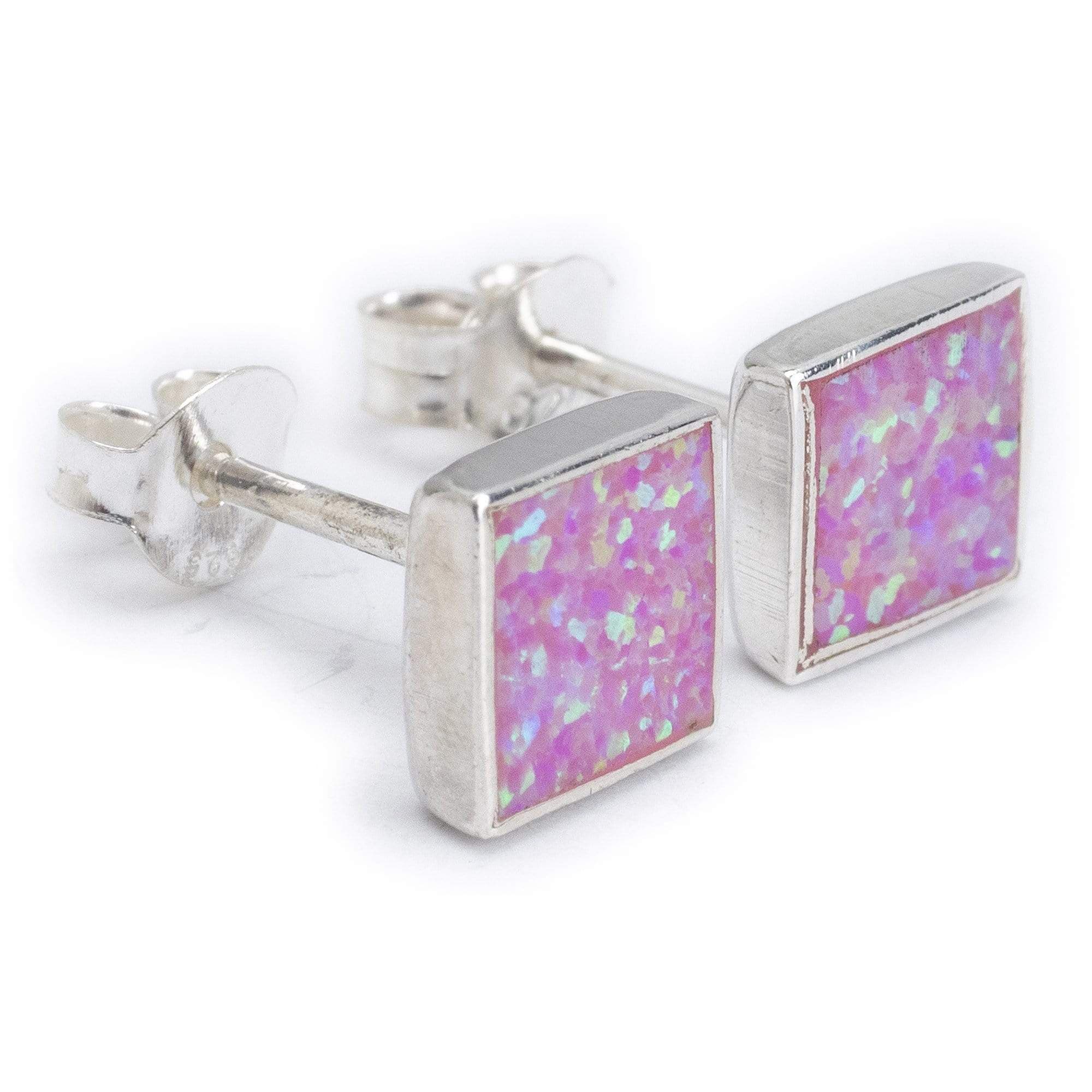 Kalifano Southwest Silver Jewelry Pink Opal Square 925 Sterling Silver Earring with Stud Backing Handmade NME.0025.PO