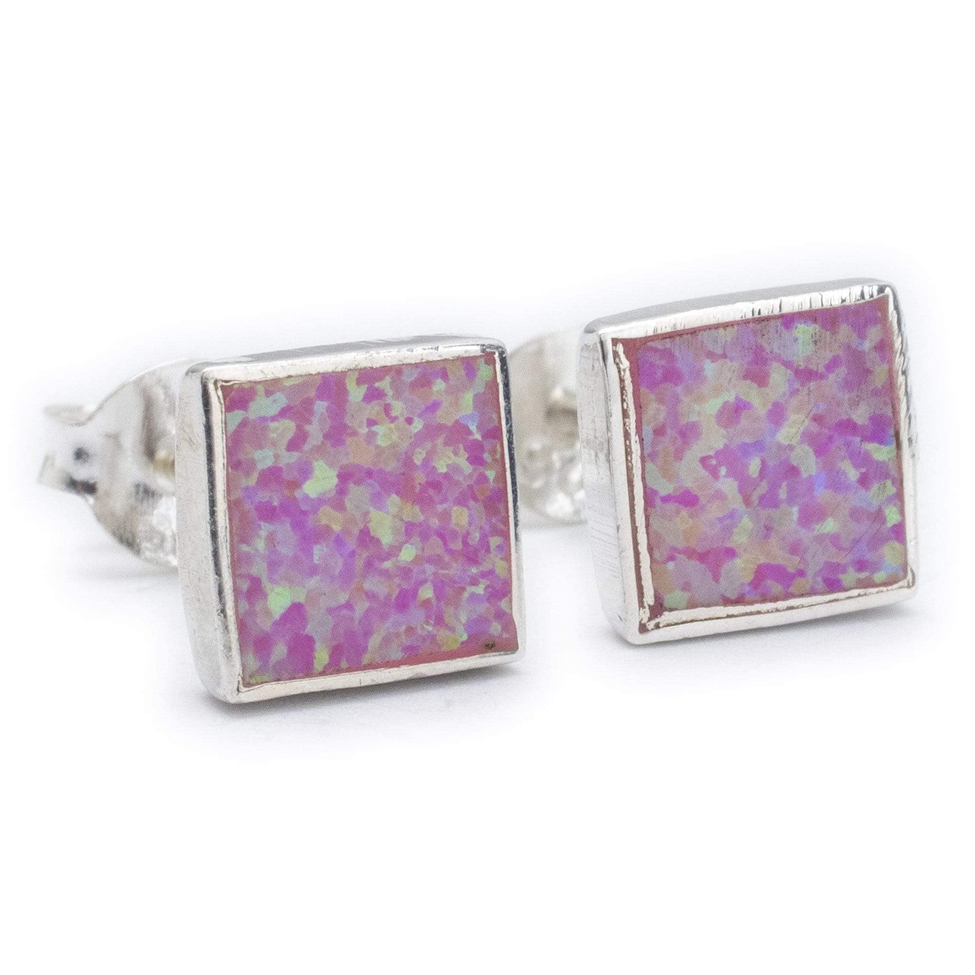 Kalifano Southwest Silver Jewelry Pink Opal Square 925 Sterling Silver Earring with Stud Backing Handmade NME.0025.PO