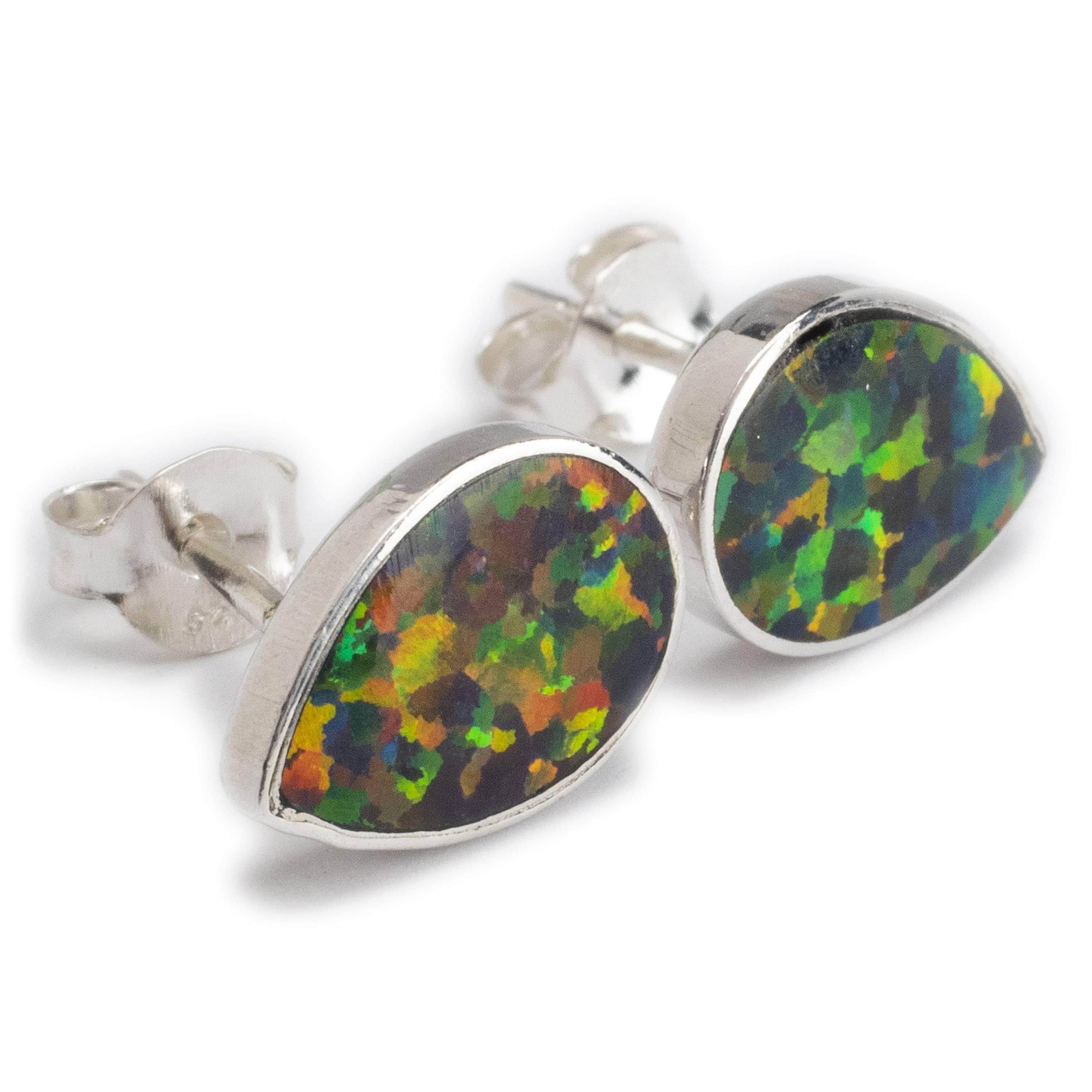 Kalifano Southwest Silver Jewelry Rainbow Opal Teardrop 925 Sterling Silver Earring with Stud Backing Handmade NME.0022.RO