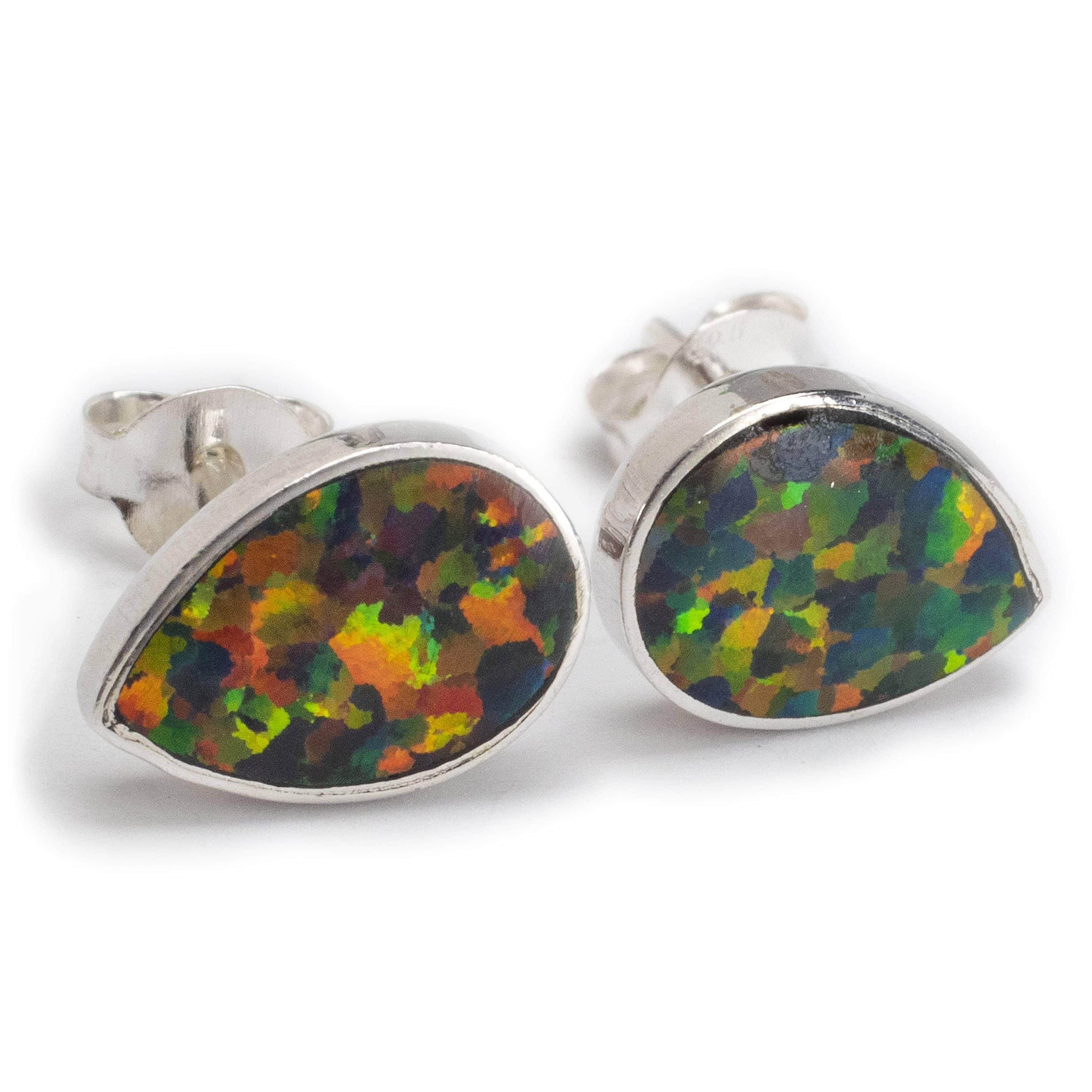 Kalifano Southwest Silver Jewelry Rainbow Opal Teardrop 925 Sterling Silver Earring with Stud Backing Handmade NME.0022.RO