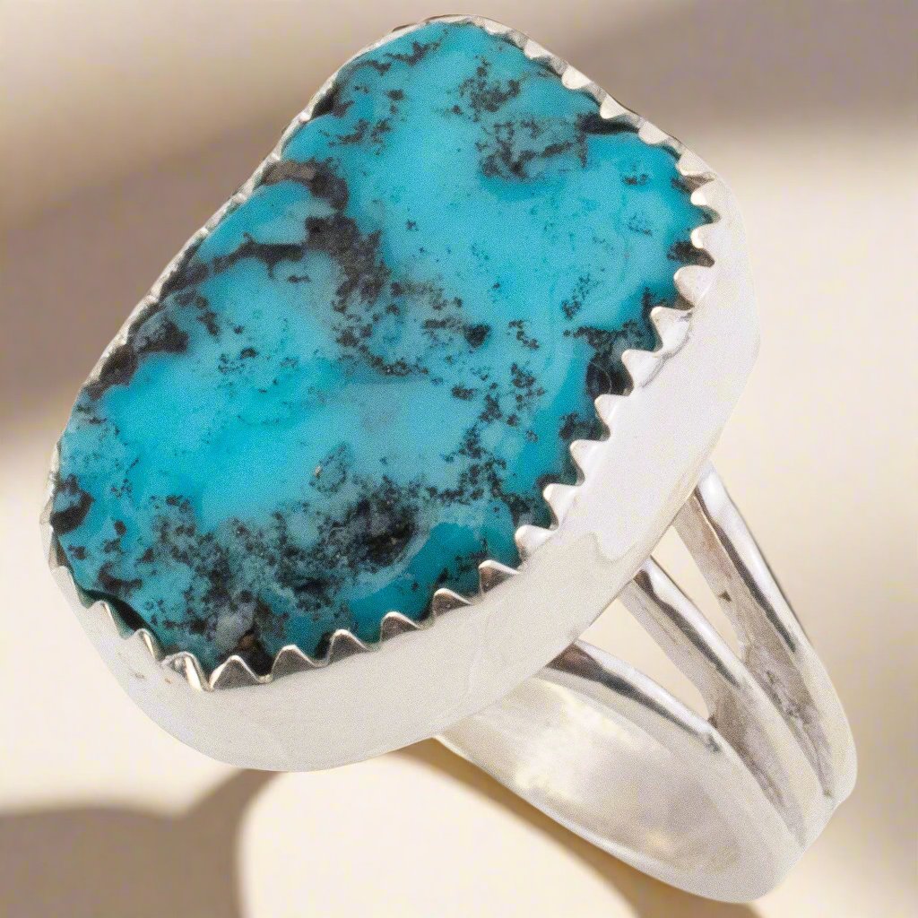 Kalifano Southwest Silver Jewelry Sleeping Beauty Turquoise USA Handmade 925 Sterling Silver Ring