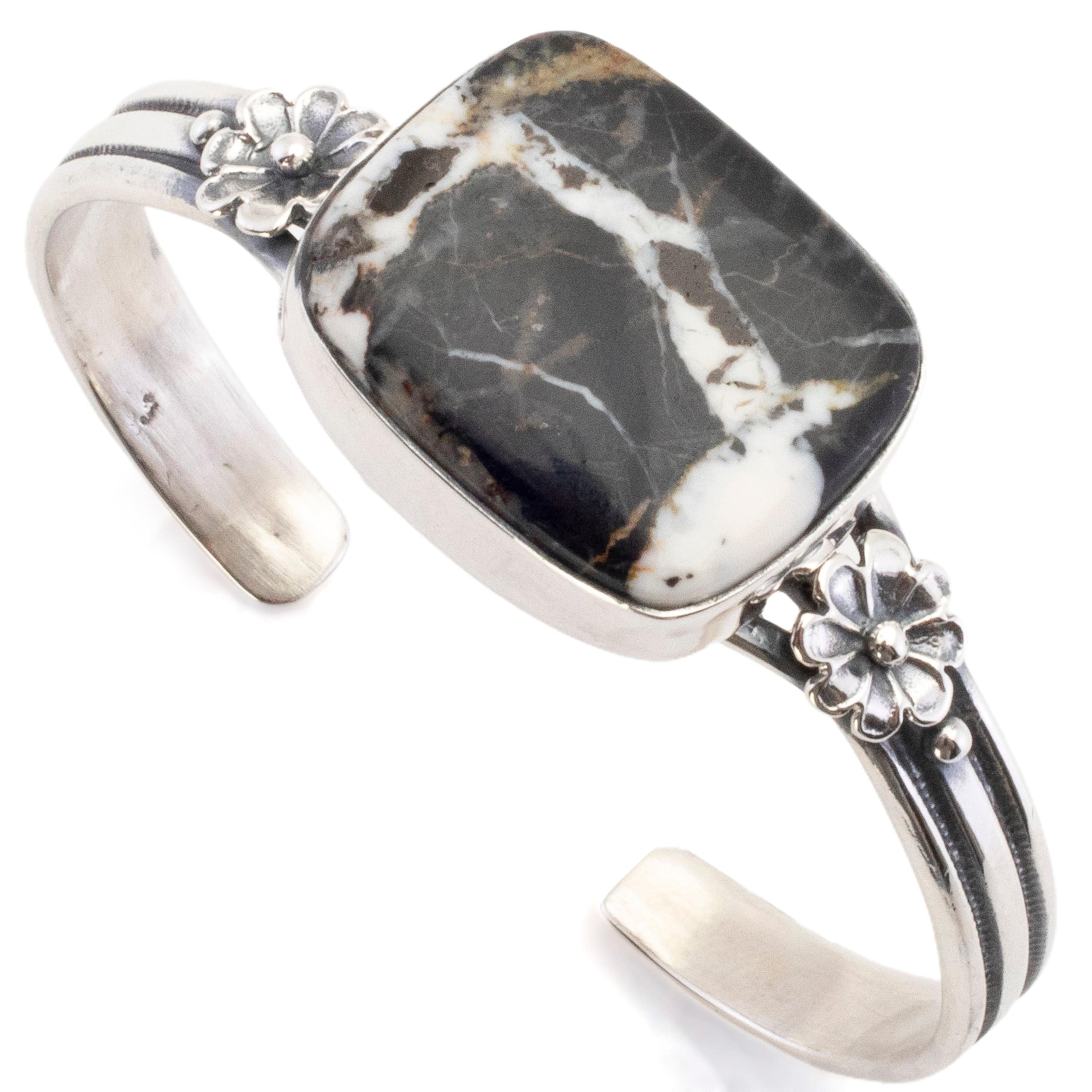 Kalifano Southwest Silver Jewelry Square White Buffalo Turquoise USA Handmade 925 Sterling Silver Cuff NMB900.002