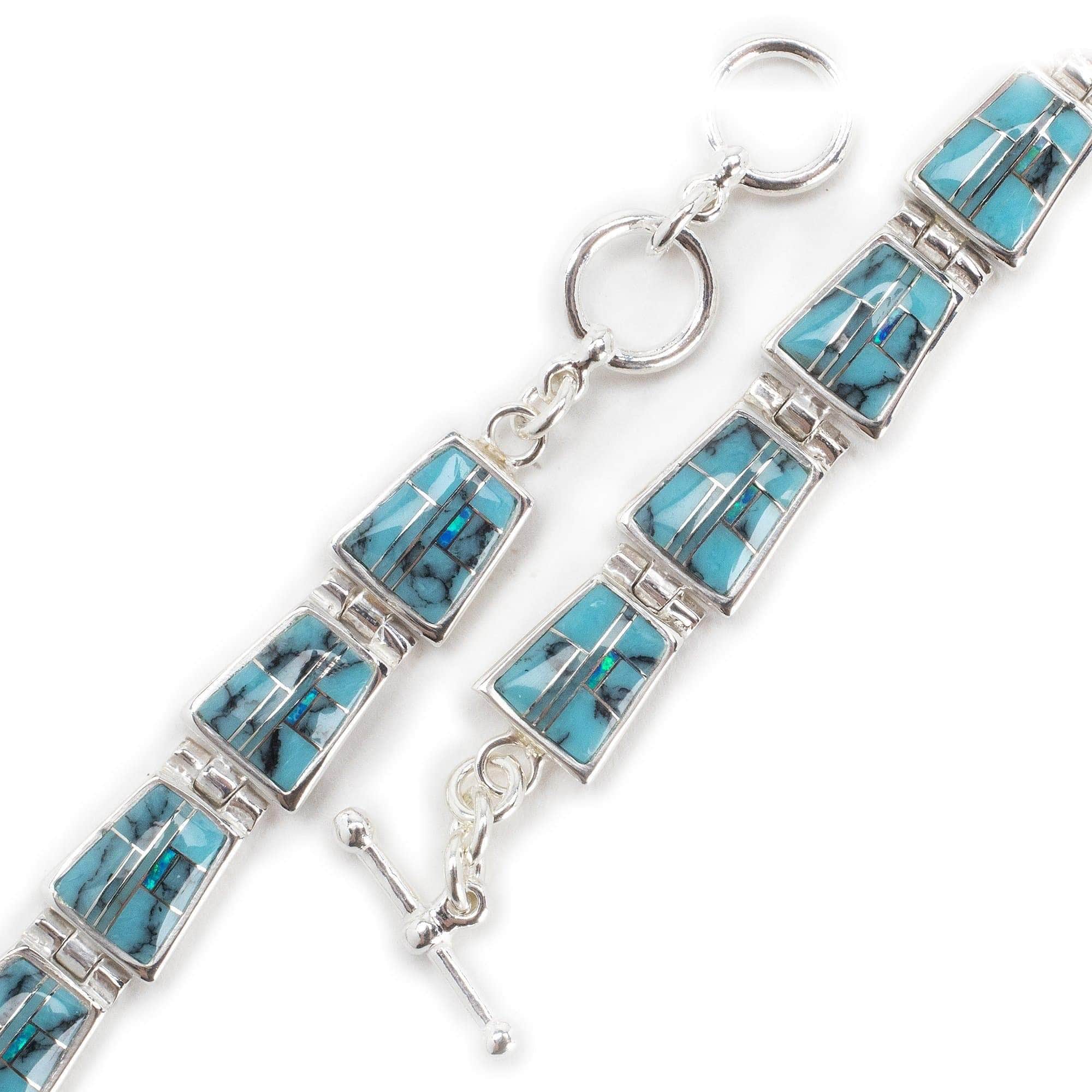 Kalifano Southwest Silver Jewelry Turquoise 925 Sterling Silver Bracelet USA Handmade with Opal Accent NMB.0240.TQ