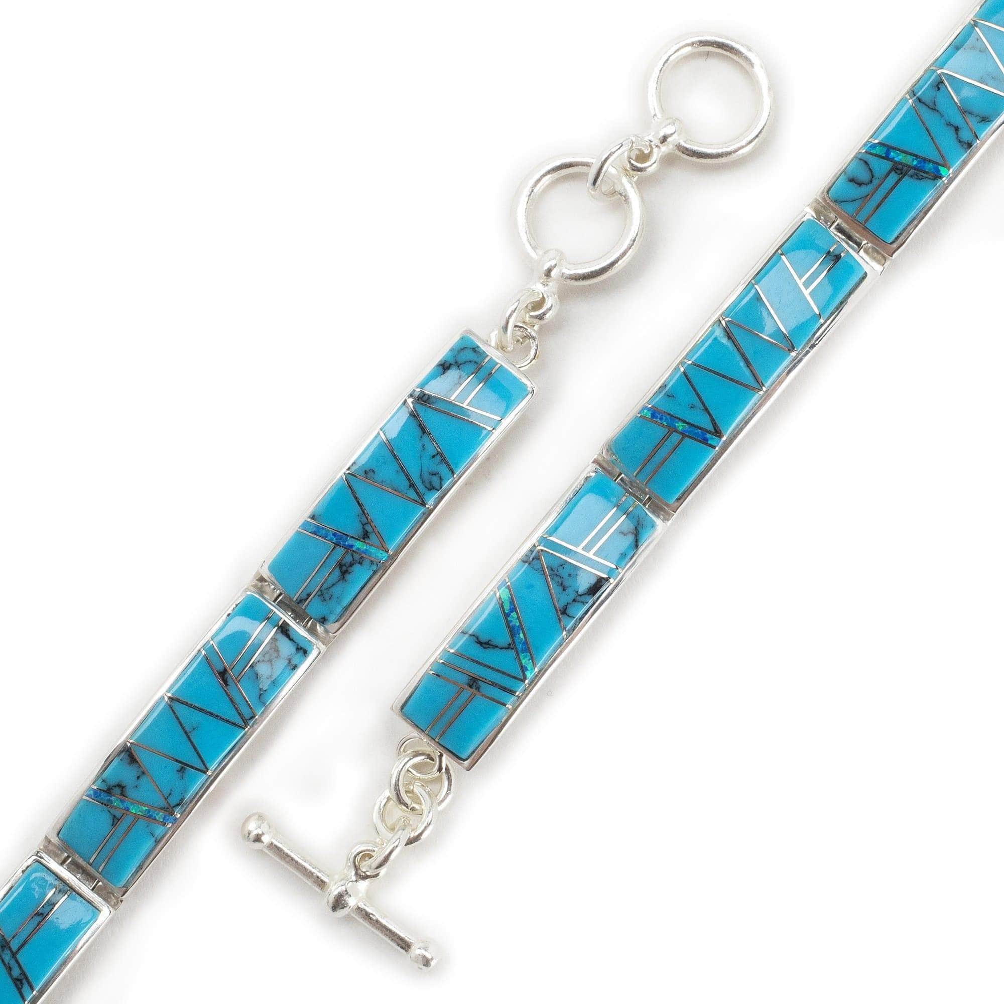 Kalifano Southwest Silver Jewelry Turquoise 925 Sterling Silver Bracelet USA Handmade with Opal Accent NMB.0565.TQ