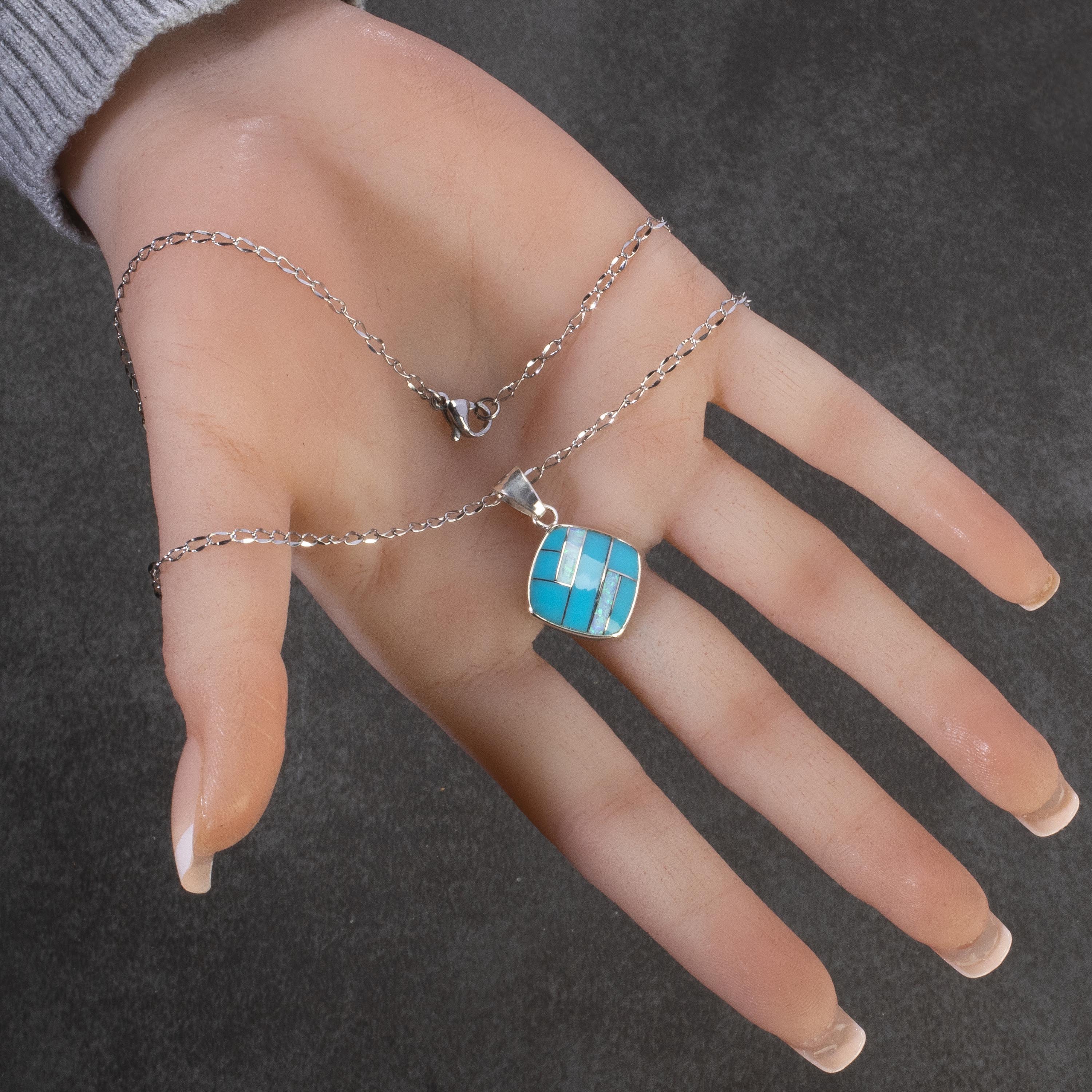 Kalifano Southwest Silver Jewelry Turquoise 925 Sterling Silver Pendant USA Handmade with Opal Accent NMN.2241.TQ