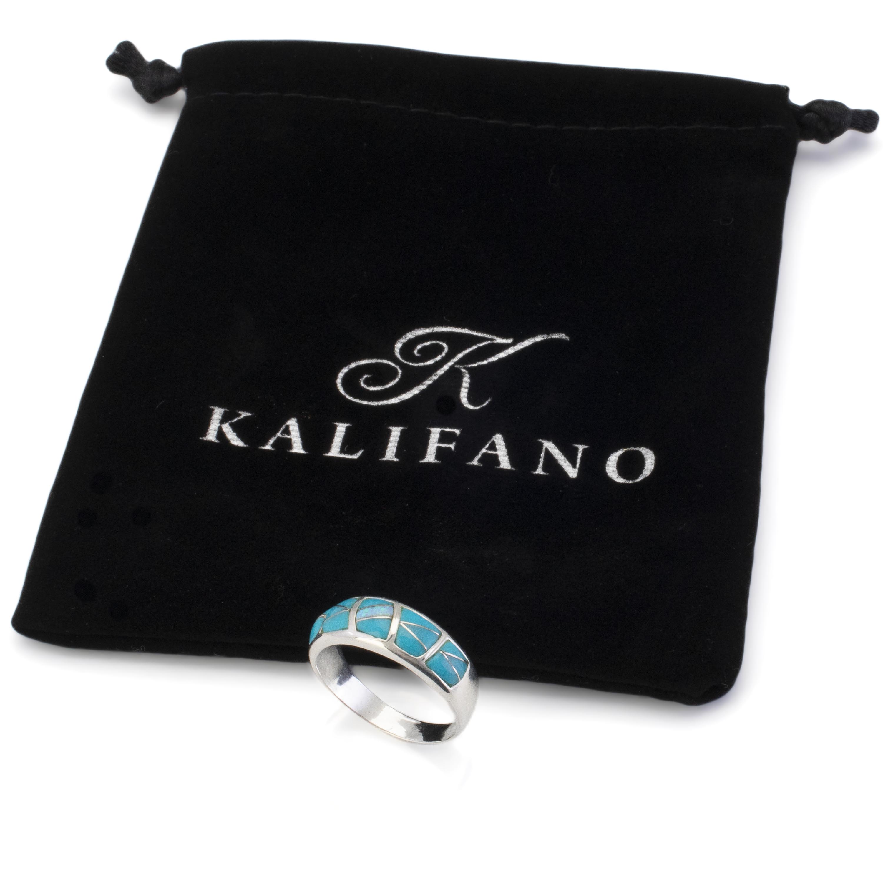 Kalifano Southwest Silver Jewelry Turquoise 925 Sterling Silver Ring Handmade with Laboratory Opal Accent