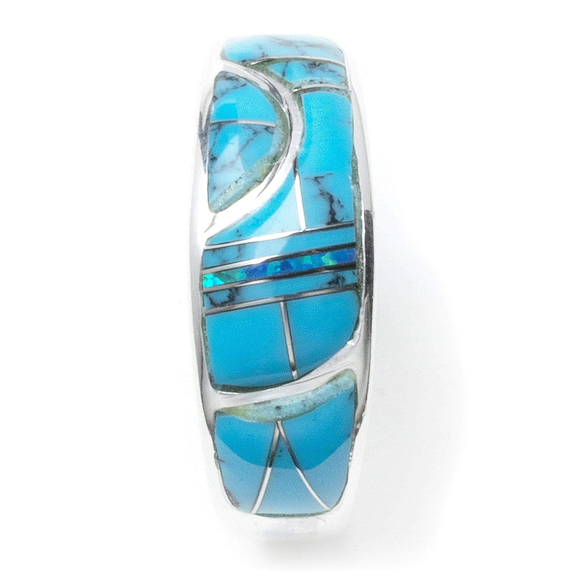 Kalifano Southwest Silver Jewelry Turquoise 925 Sterling Silver Ring USA Handmade with Labratory Opal Accent