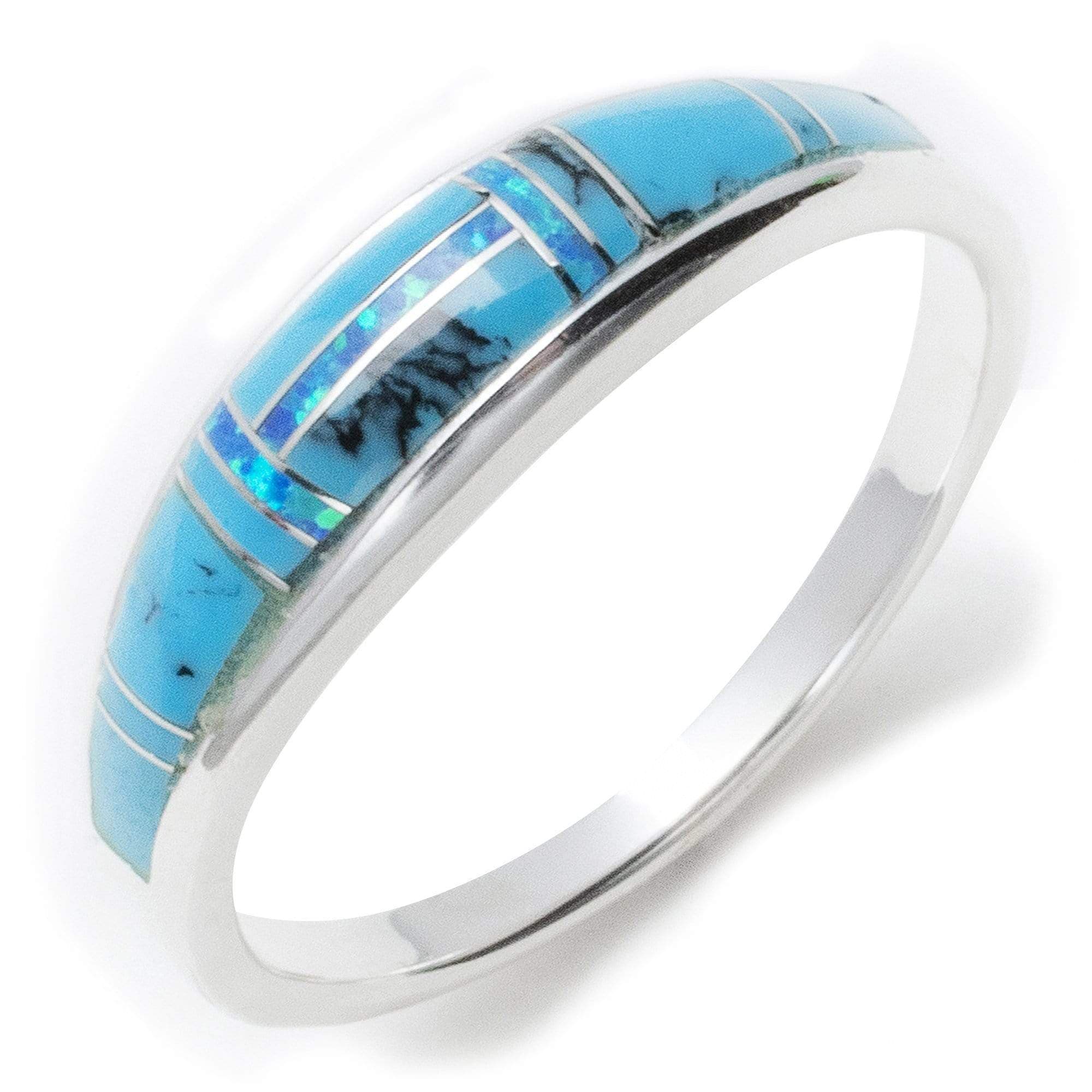 Kalifano Southwest Silver Jewelry Turquoise 925 Sterling Silver Ring USA Handmade with Labratory Opal Accent