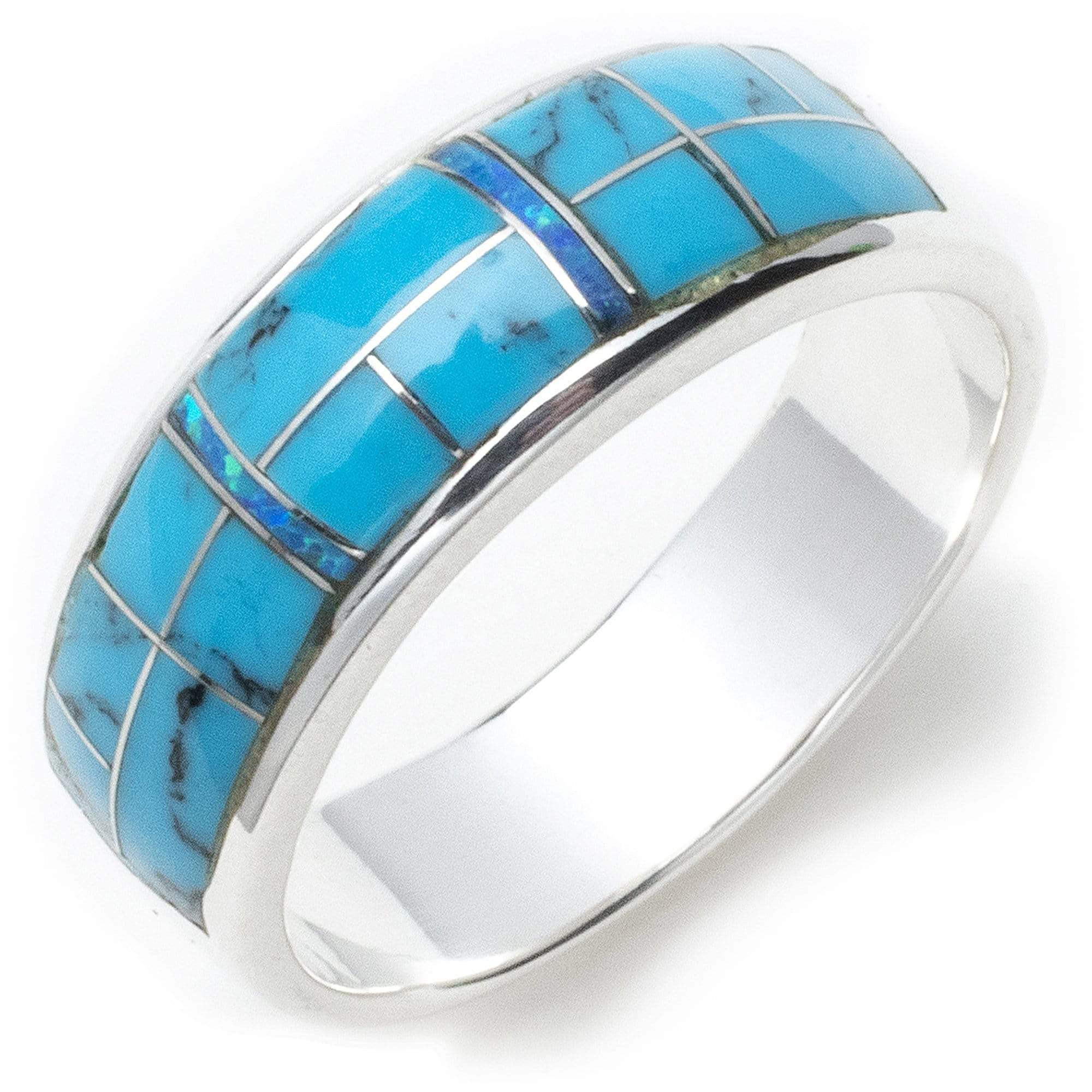 Kalifano Southwest Silver Jewelry Turquoise 925 Sterling Silver Ring USA Handmade with Labratory Opal Accent