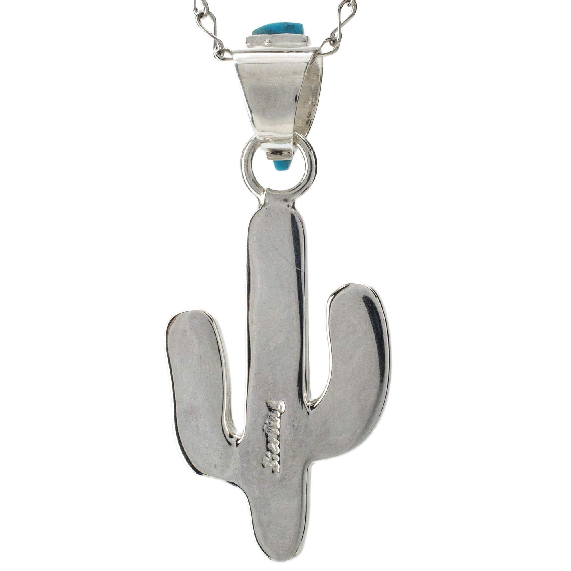 Kalifano Southwest Silver Jewelry Turquoise Cactus 925 Sterling Silver Pendant USA Handmade with Aqua Opal Accent NMN.0602.TQ