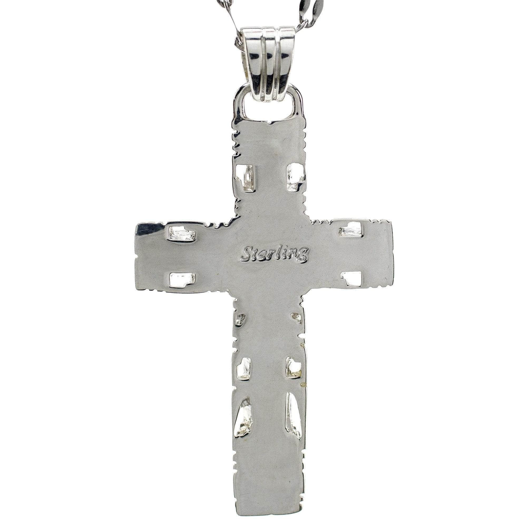 Kalifano Southwest Silver Jewelry Turquoise Cross 925 Sterling Silver Pendant USA Handmade with Opal Accent NMN.0587.TQ