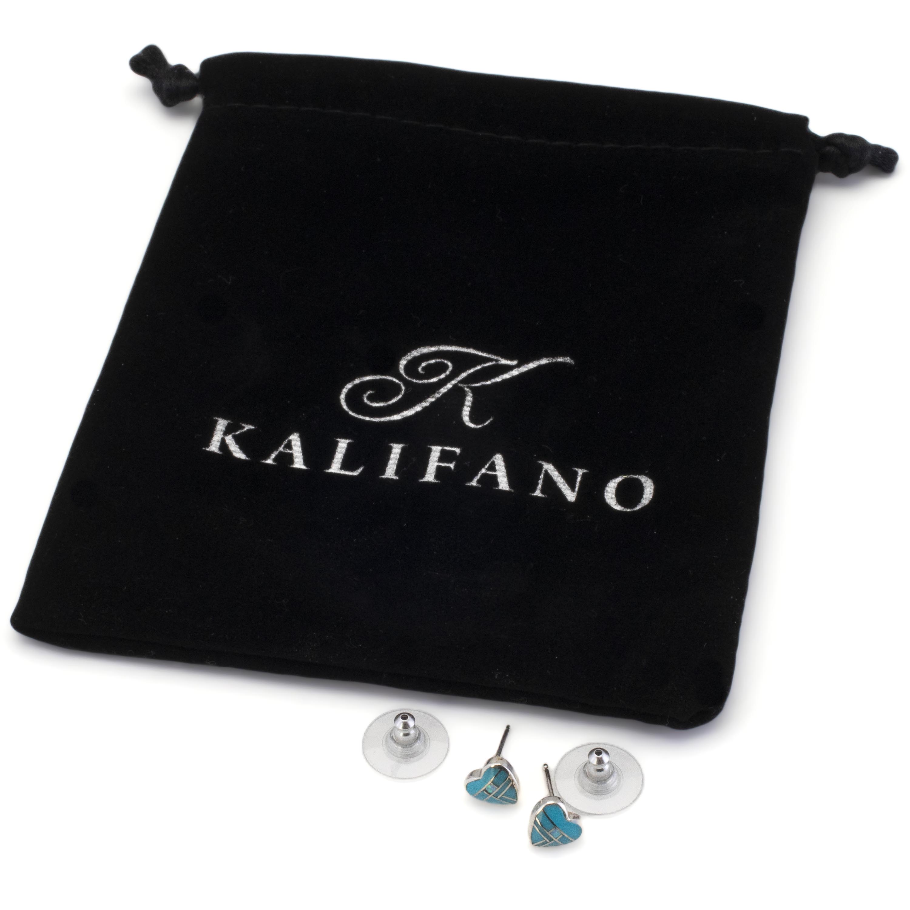 Kalifano Southwest Silver Jewelry Turquoise Heart 925 Sterling Silver Earring with Stud Backing USA Handmade with Opal Accent NME.2240.TQ