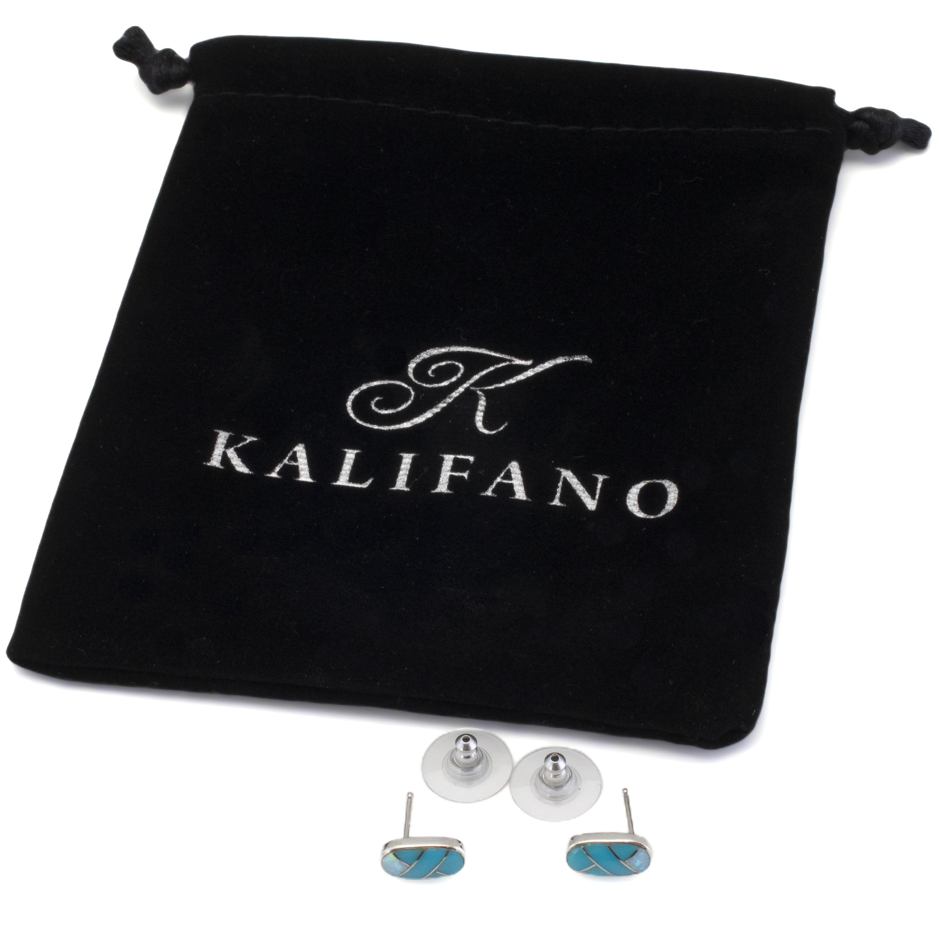 Kalifano Southwest Silver Jewelry Turquoise Oval Earrings Handmade with Sterling Silver and Opal Accent NME.2238.TQ