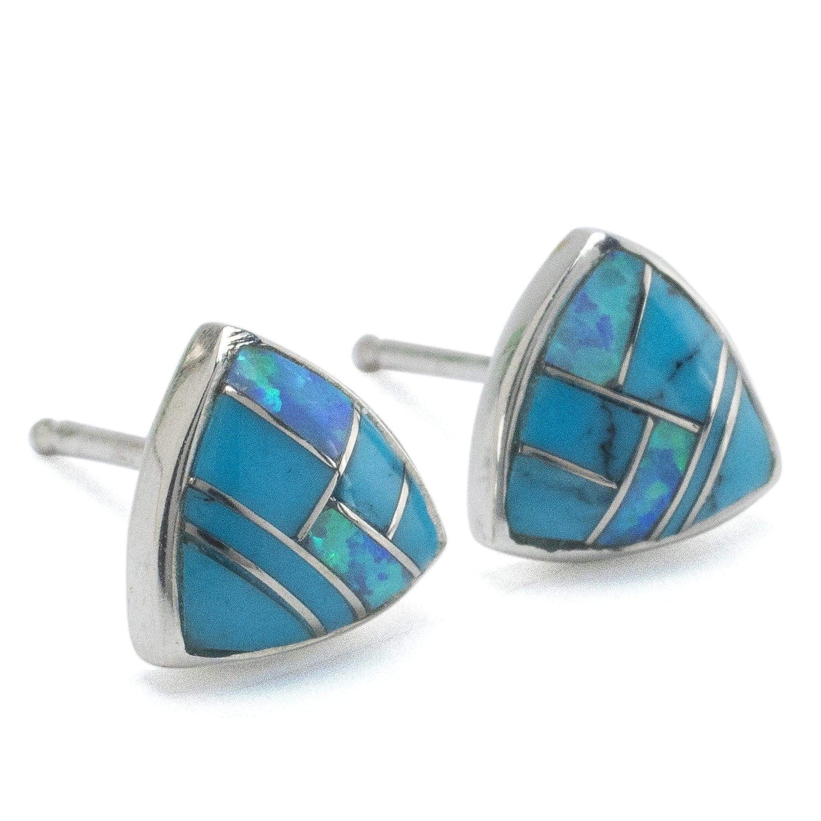 Kalifano Southwest Silver Jewelry Turquoise Triangle 925 Sterling Silver Earring with Stud Backing USA Handmade with Opal Accent NME.2242.TQ