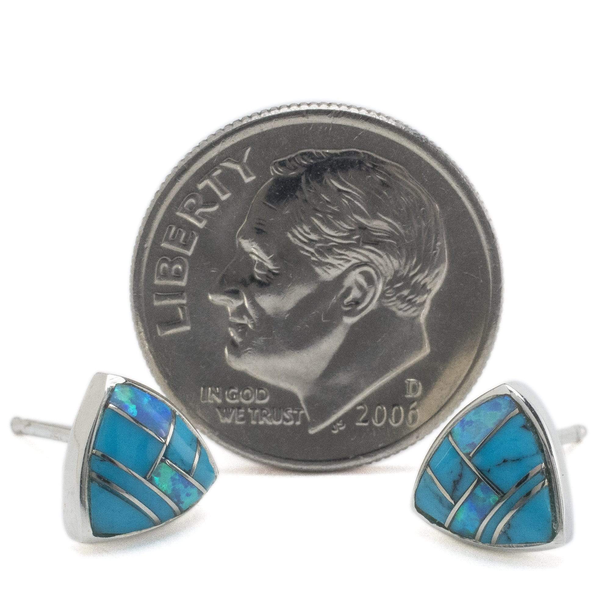 Kalifano Southwest Silver Jewelry Turquoise Triangle 925 Sterling Silver Earring with Stud Backing USA Handmade with Opal Accent NME.2242.TQ