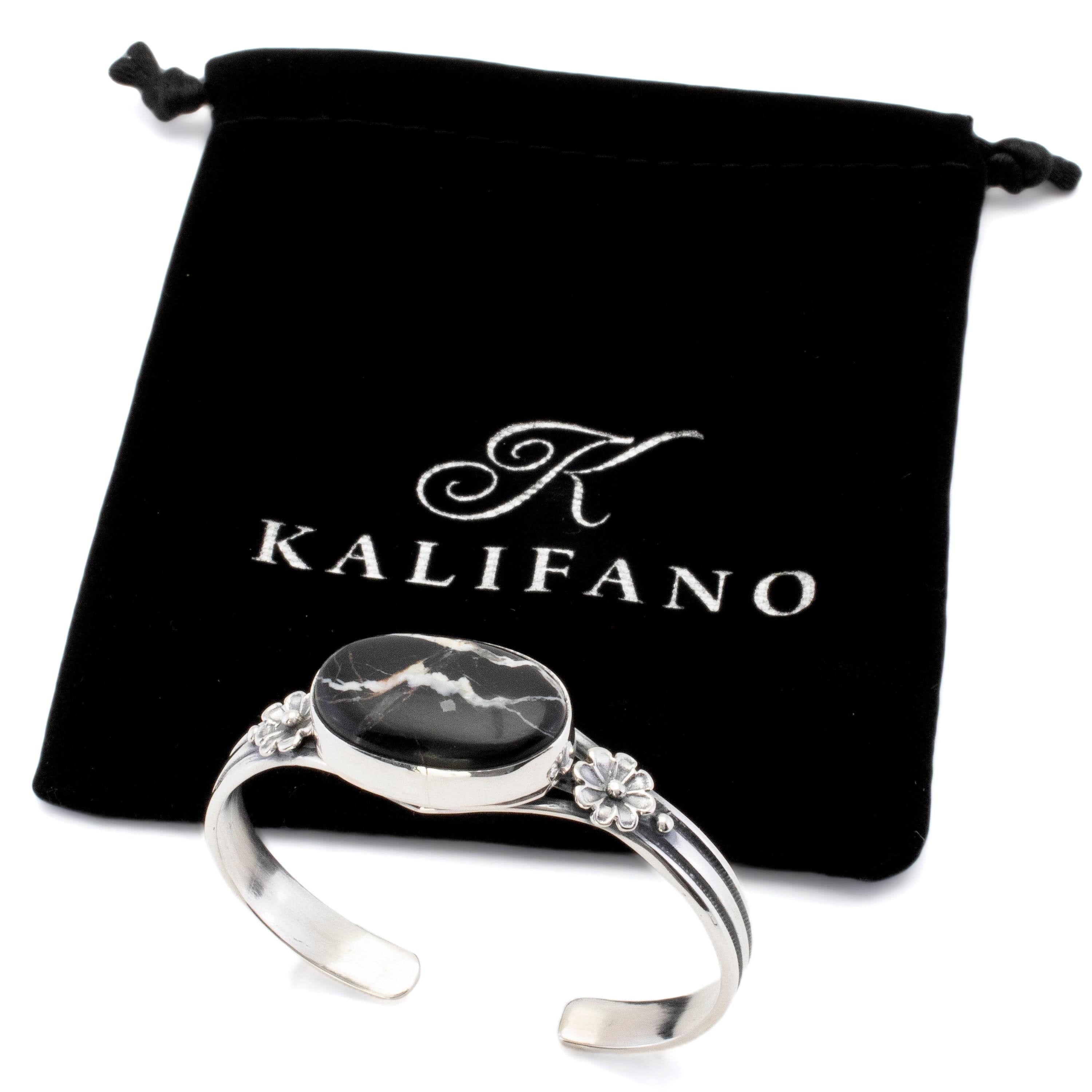 Kalifano Southwest Silver Jewelry White Buffalo Turquoise USA Handmade 925 Sterling Silver Cuff NMB800.003