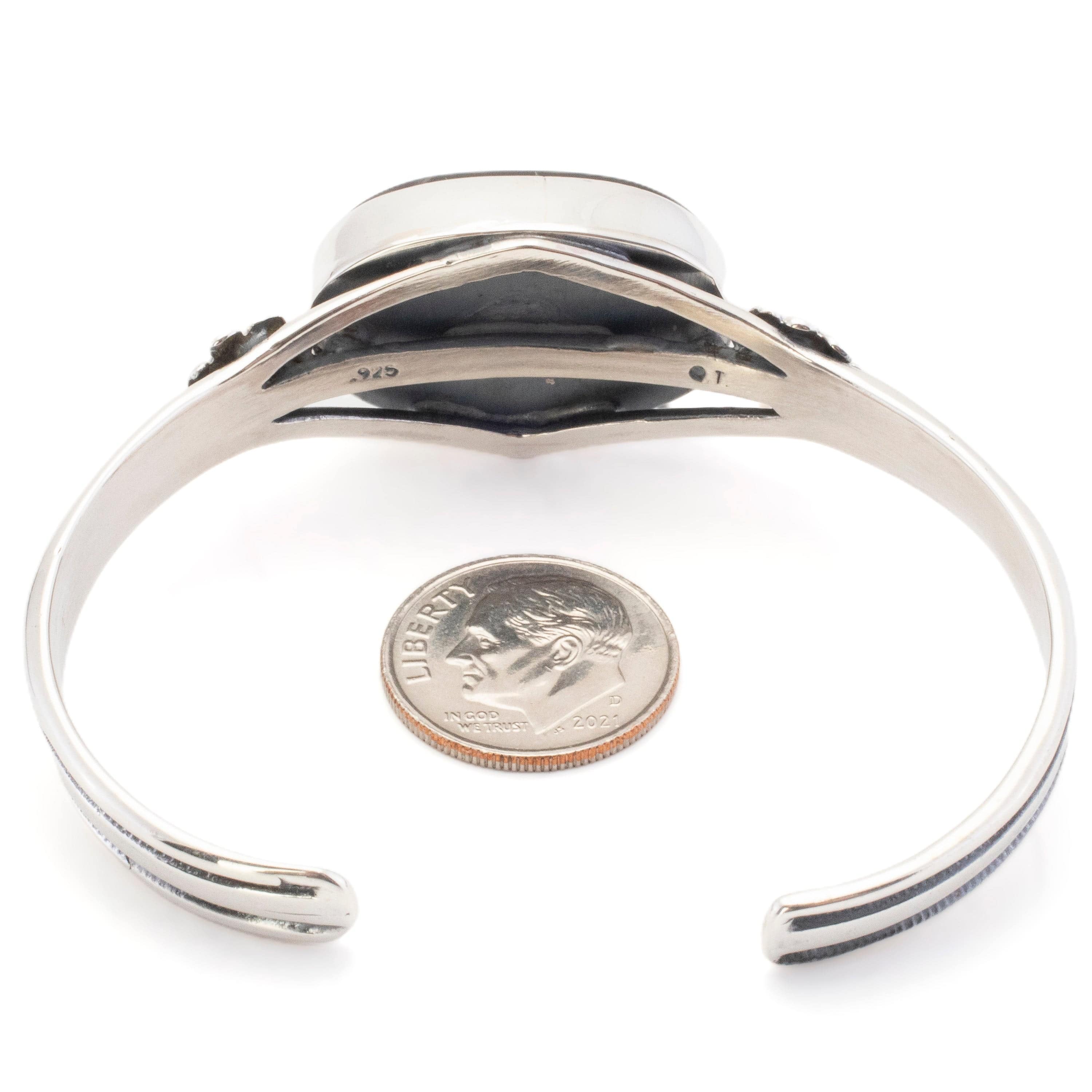 Kalifano Southwest Silver Jewelry White Buffalo Turquoise USA Handmade 925 Sterling Silver Cuff NMB800.003