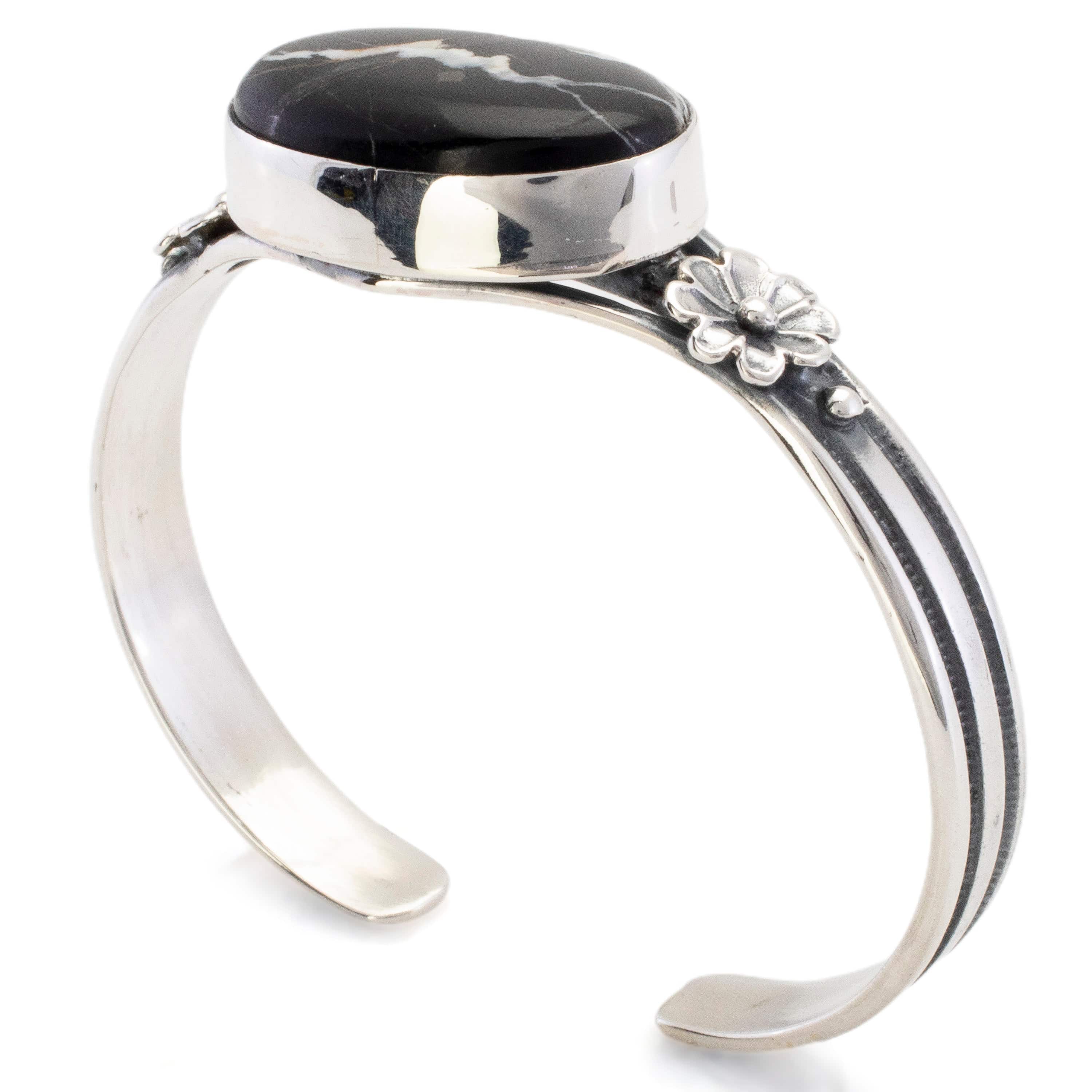 Kalifano Southwest Silver Jewelry White Buffalo Turquoise USA Handmade 925 Sterling Silver Cuff NMB800.003