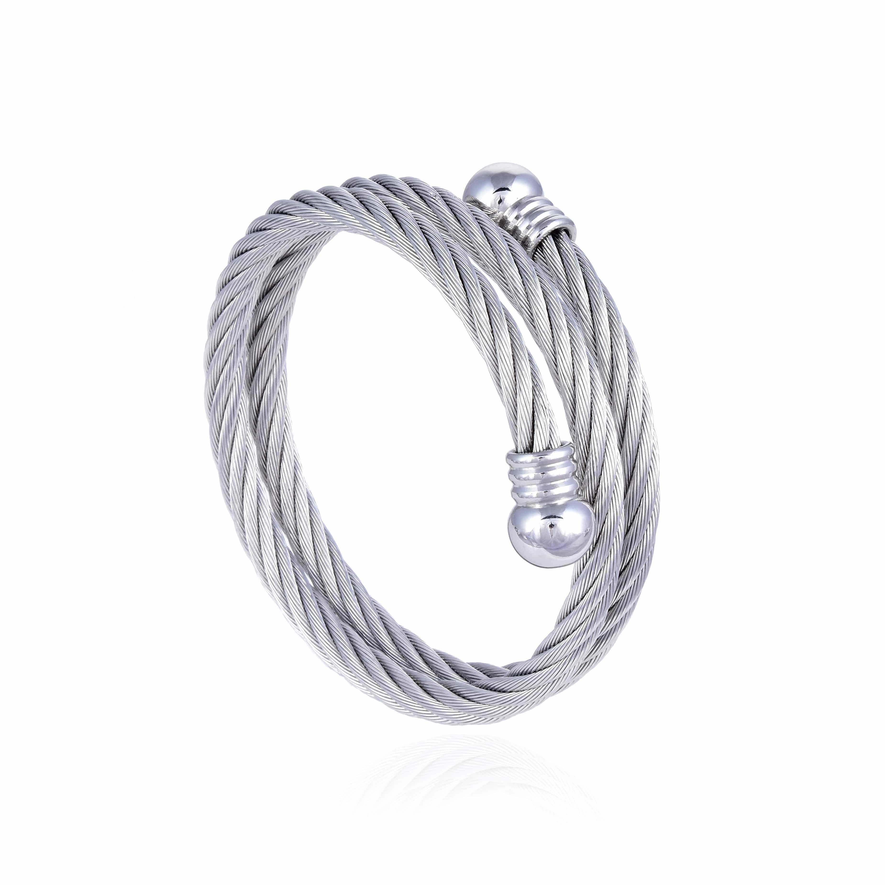 Kalifano Steel Hearts Jewelry Steel Hearts Double Loop Bangle Bracelet SHB200-22