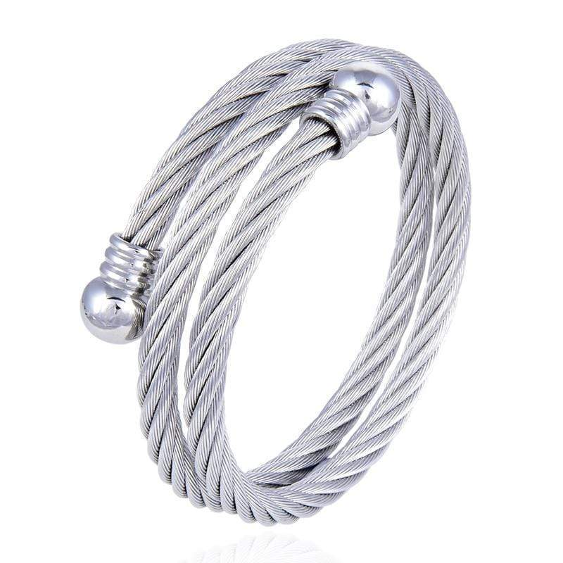 Kalifano Steel Hearts Jewelry Steel Hearts Double Loop Bangle Bracelet SHB200-22
