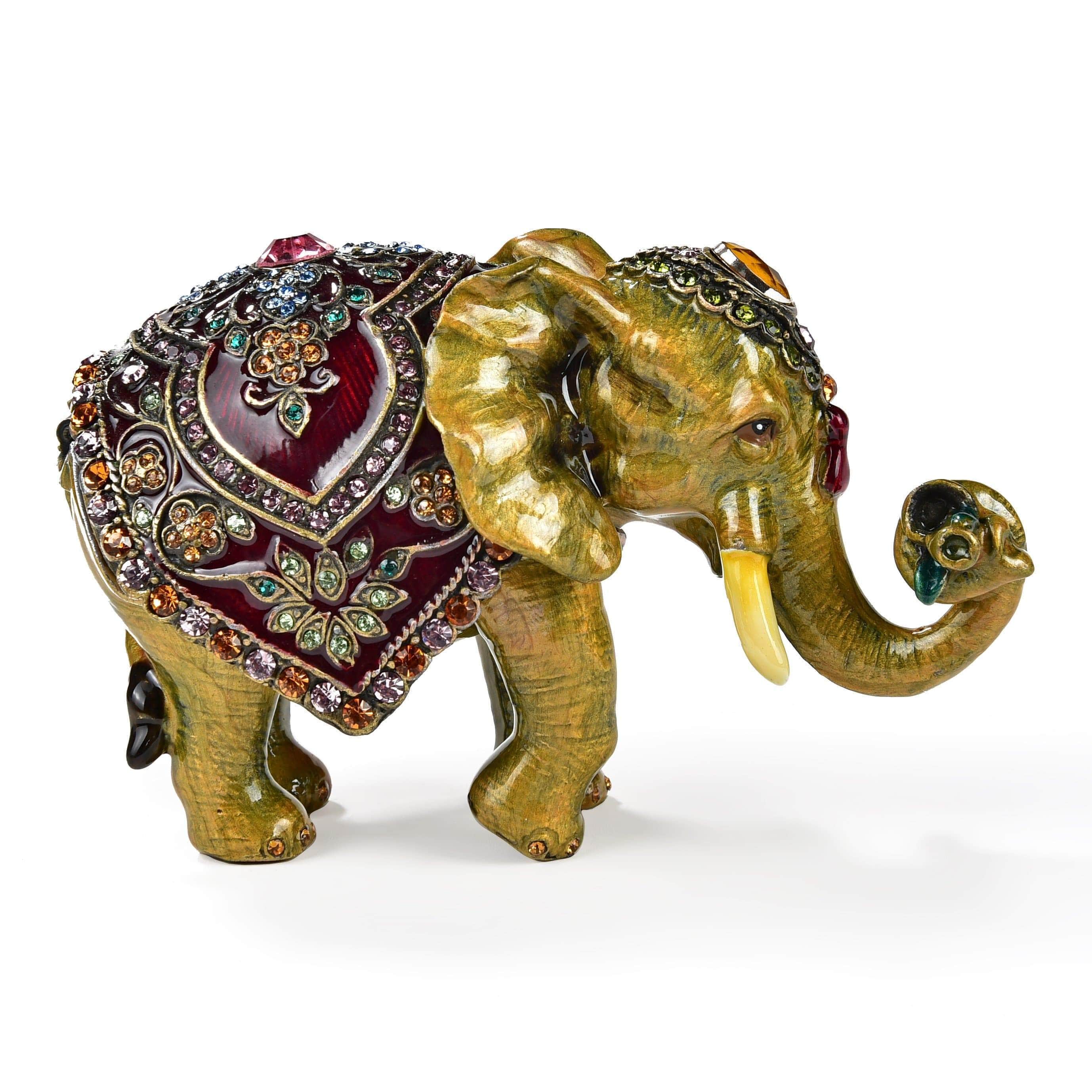 Kalifano Vanity Figurine Amethyst Elephant Figurine Keepsake Box made with Crystals SVA-074