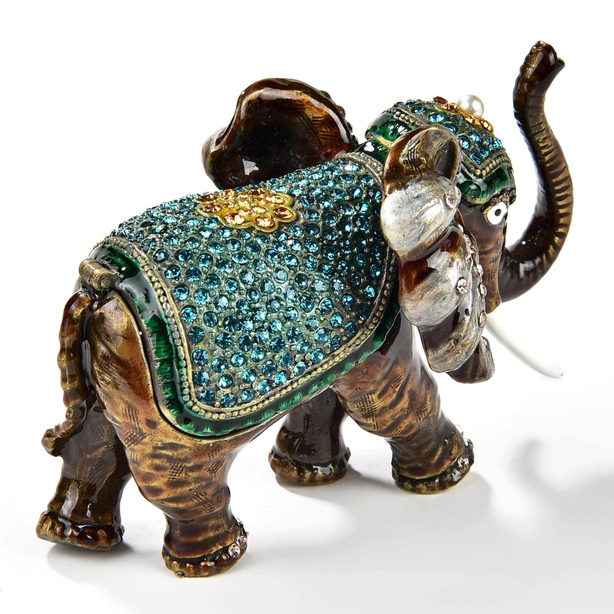 Kalifano Vanity Figurine Aqua Elephant Figurine Keepsake Box made with Crystals SVA-075