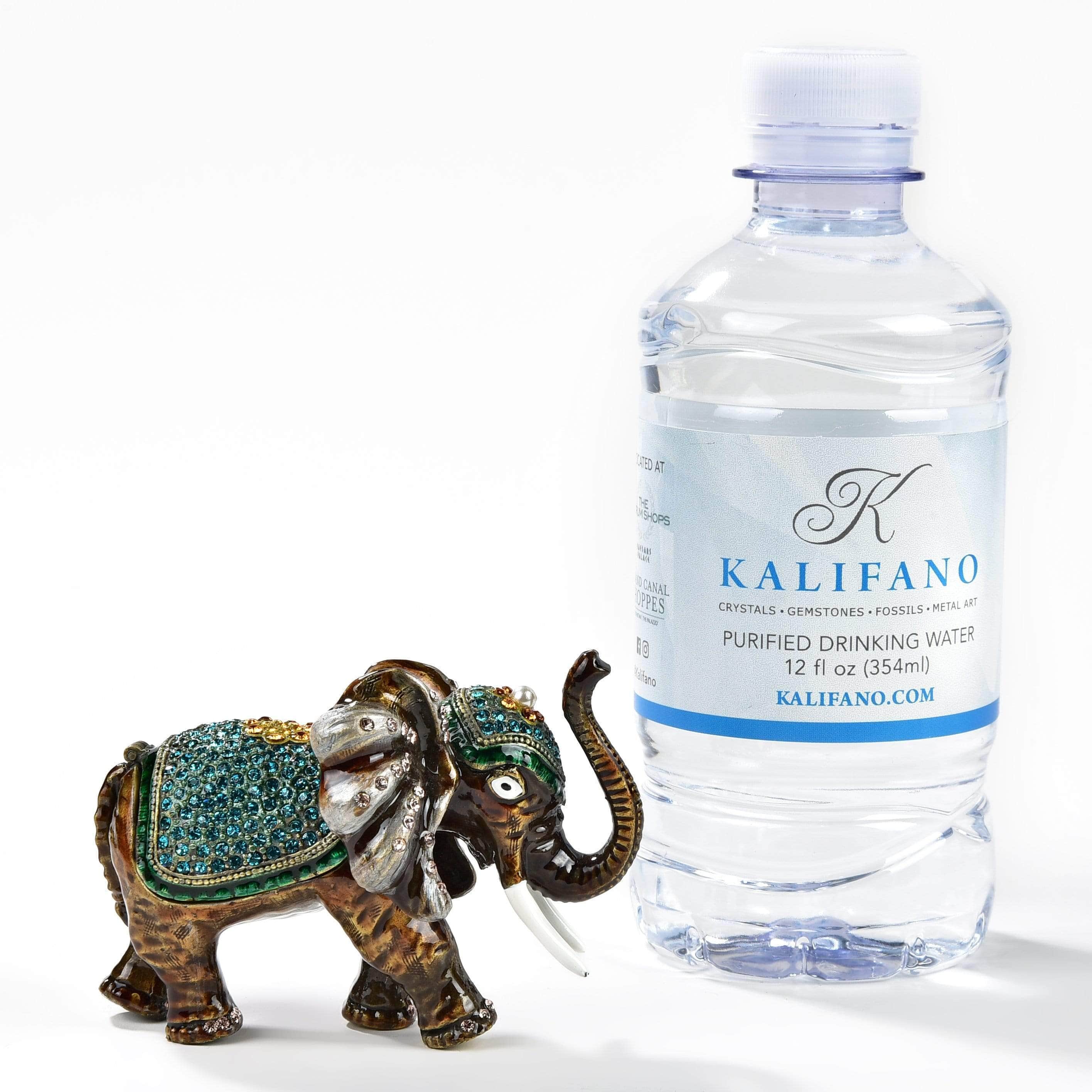 Kalifano Vanity Figurine Aqua Elephant Figurine Keepsake Box made with Crystals SVA-075