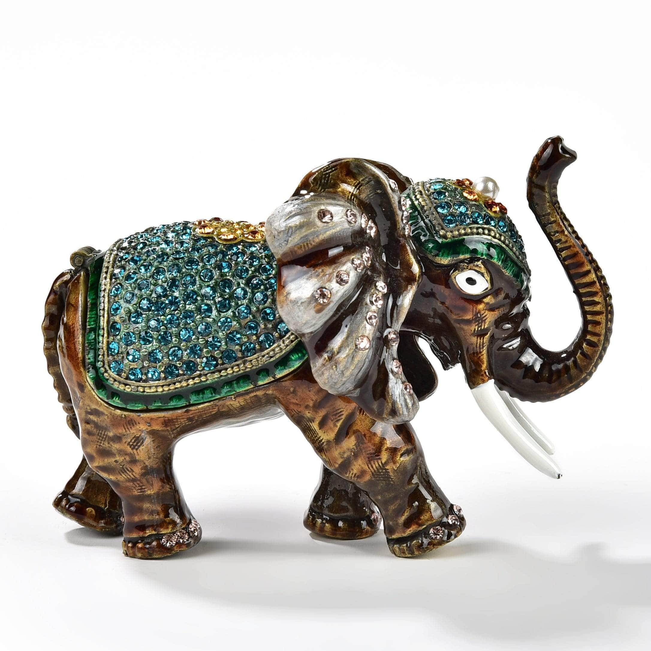 Kalifano Vanity Figurine Aqua Elephant Figurine Keepsake Box made with Crystals SVA-075