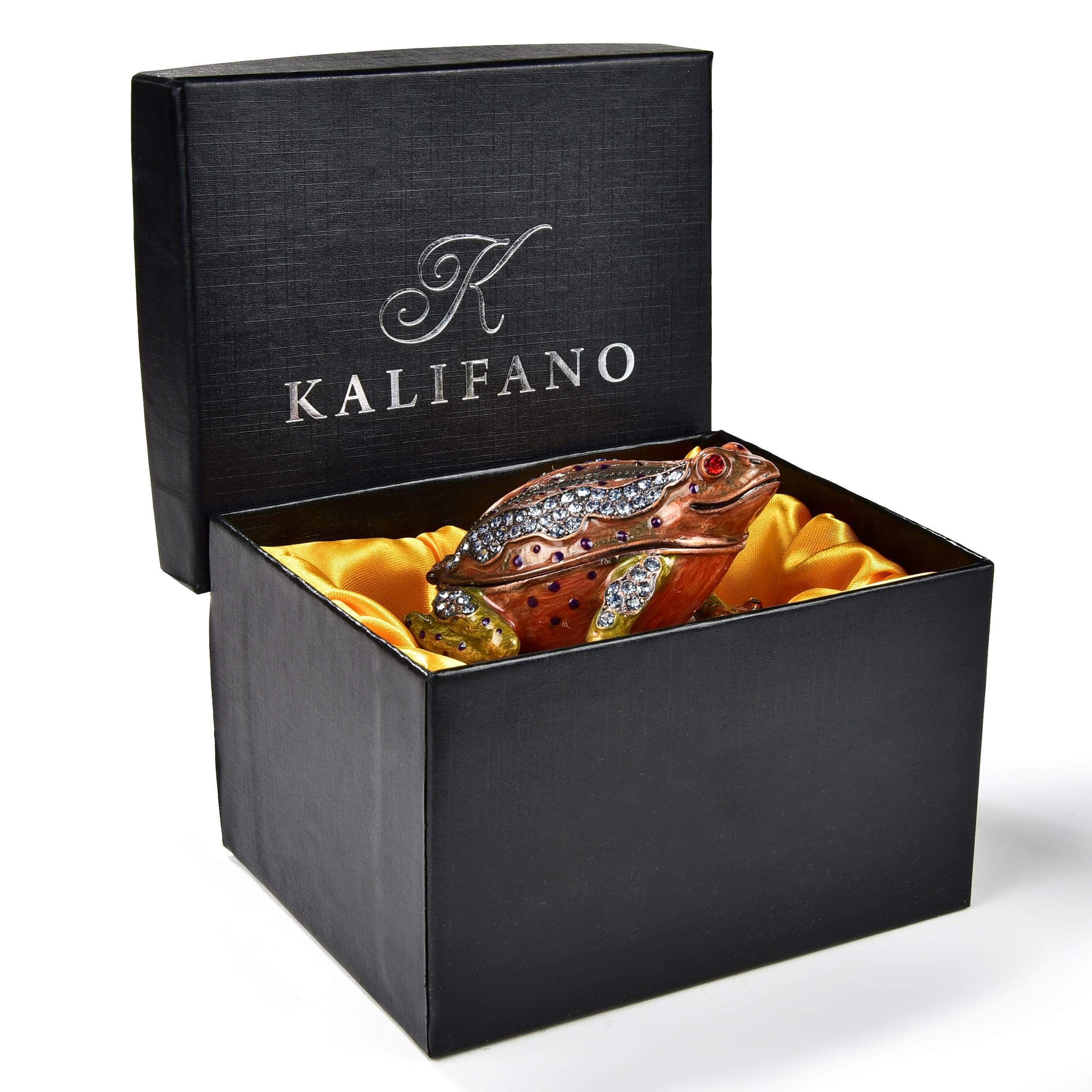 Kalifano Vanity Figurine Bronze Happy Toad Crystal Figurine Keepsake Box SVA-023