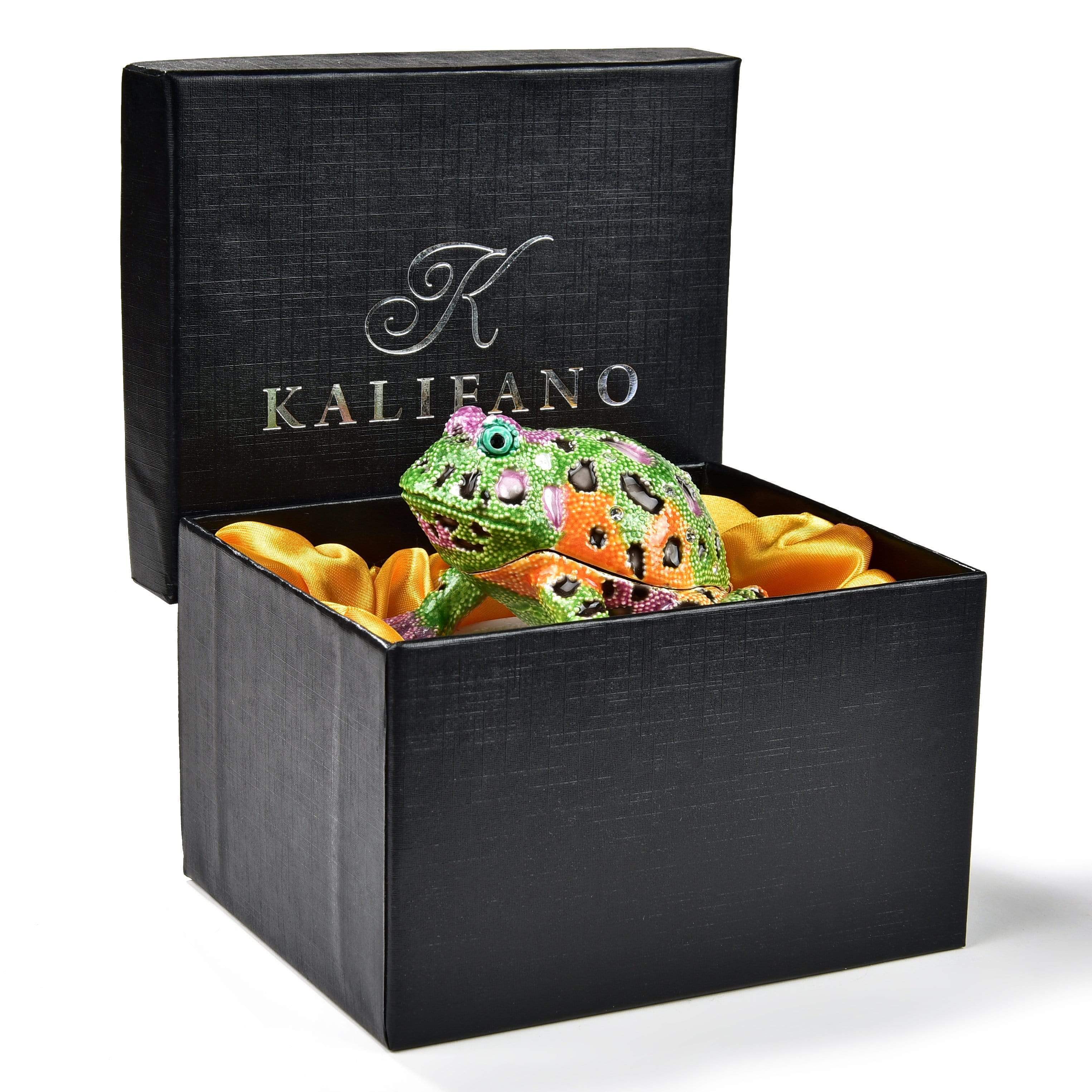 Kalifano Vanity Figurine Colorful Frog Figurine Keepsake Box made with Crystals SVA-050