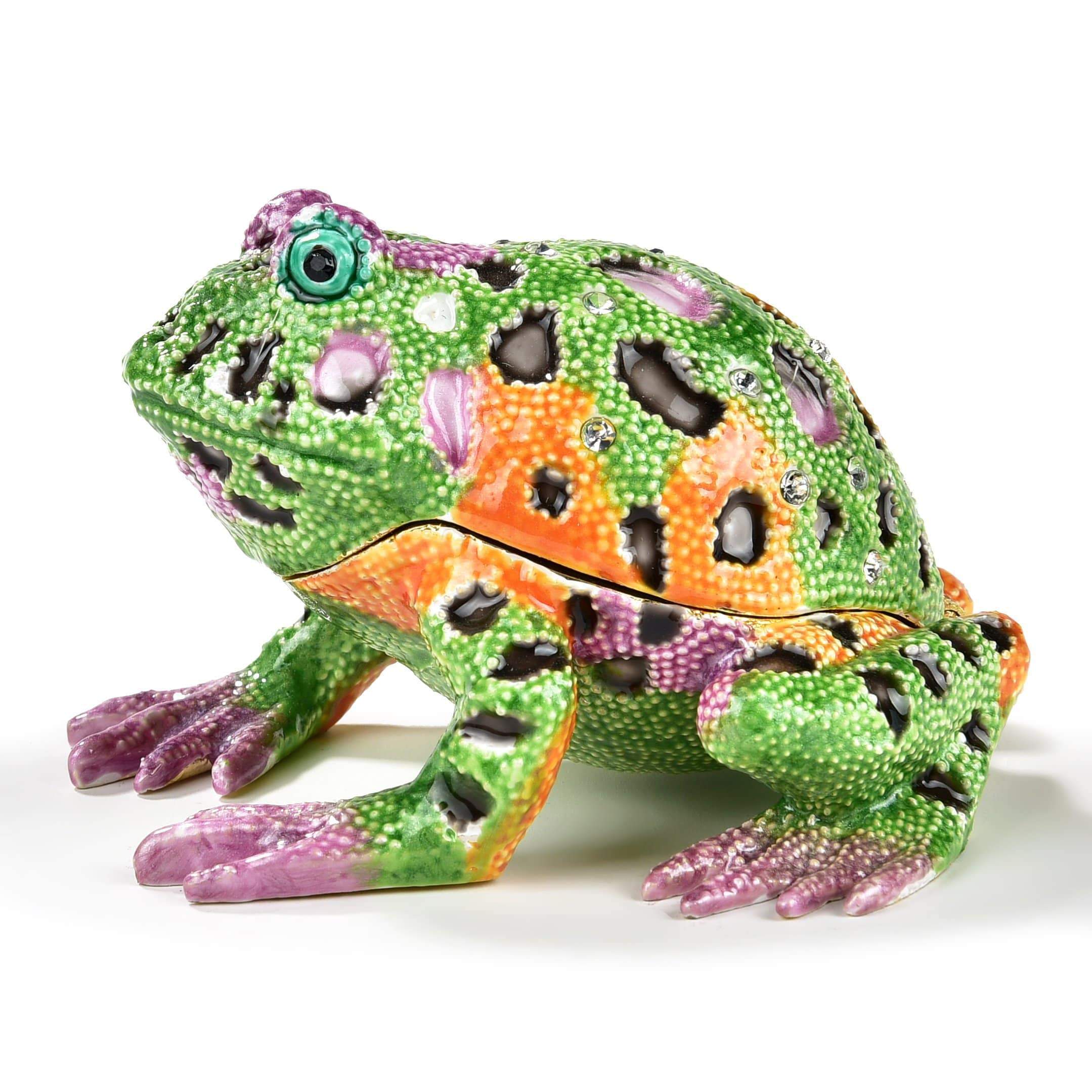 Kalifano Vanity Figurine Colorful Frog Figurine Keepsake Box made with Crystals SVA-050