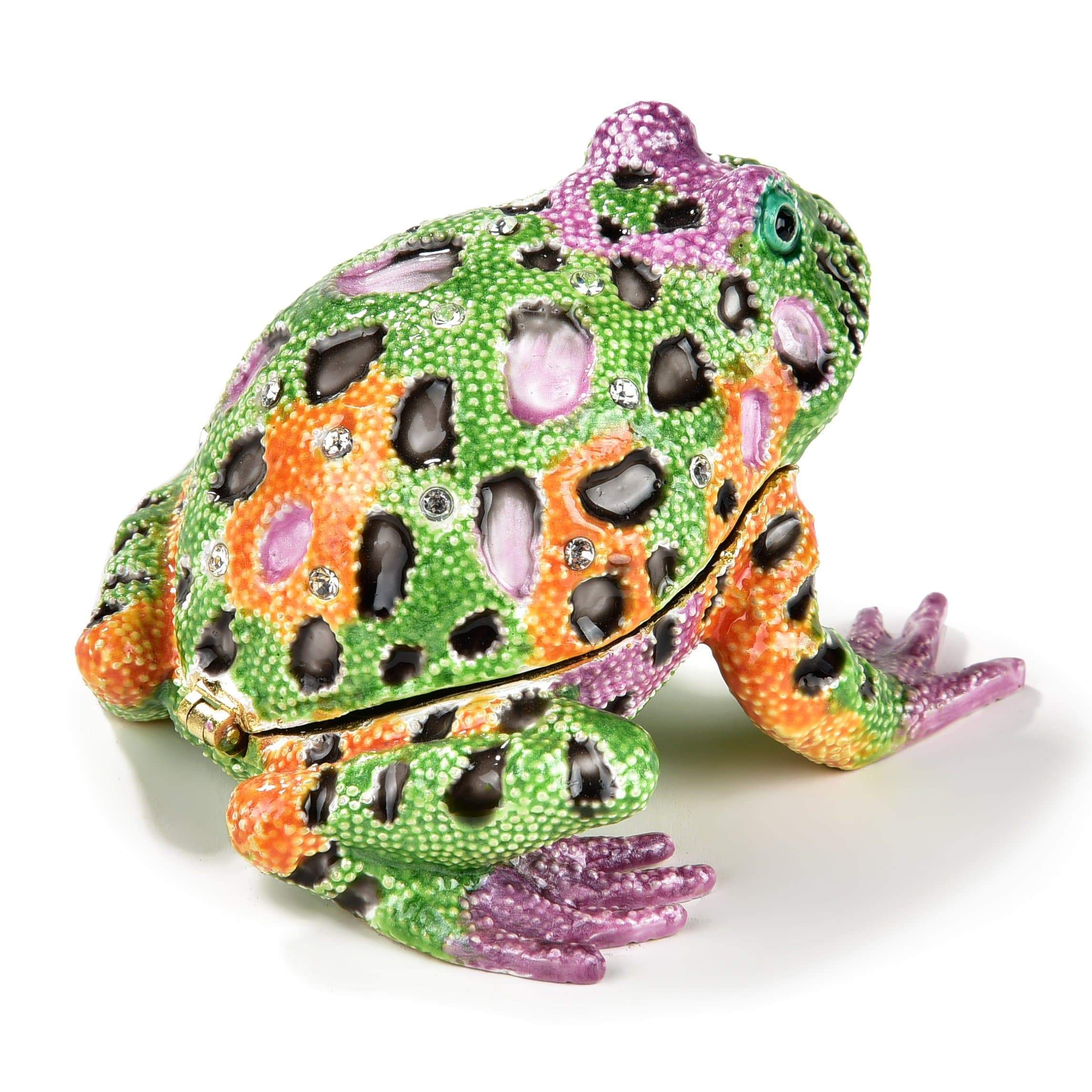Kalifano Vanity Figurine Colorful Frog Figurine Keepsake Box made with Crystals SVA-050