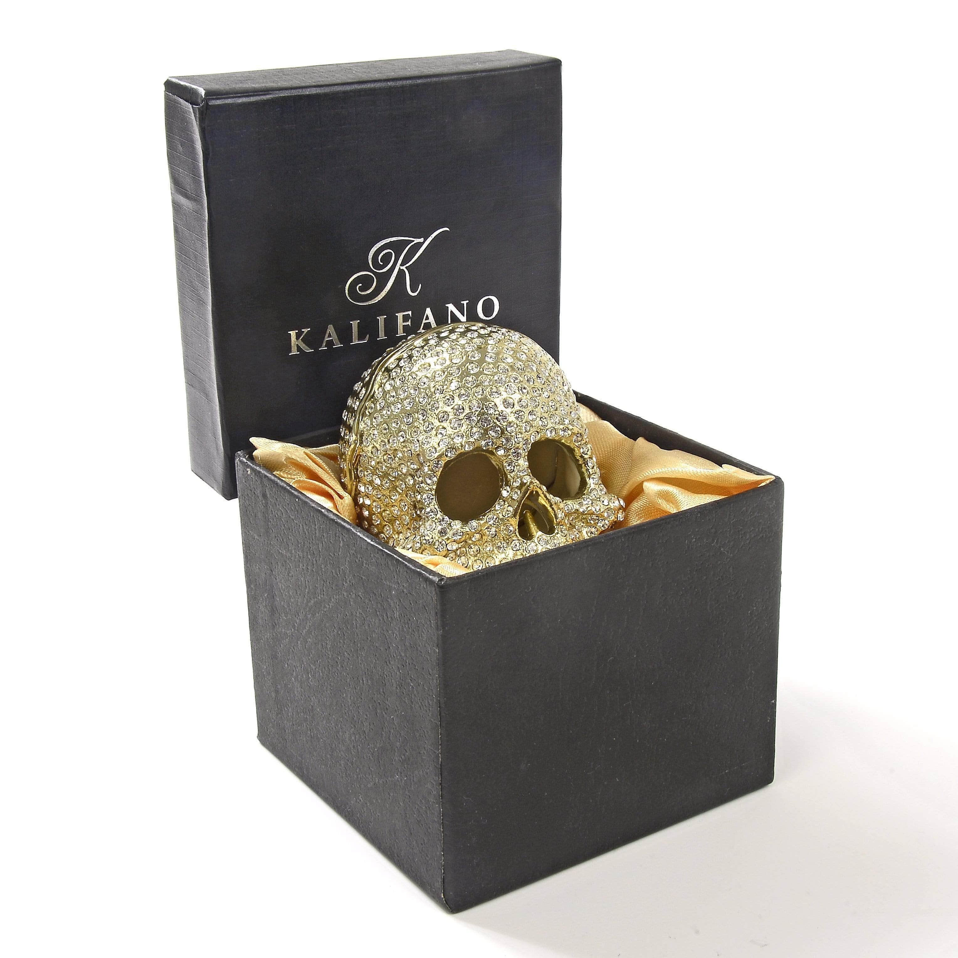 Kalifano Vanity Figurine Gold Skull Figurine Keepsake Box made with Crystals SVA-076