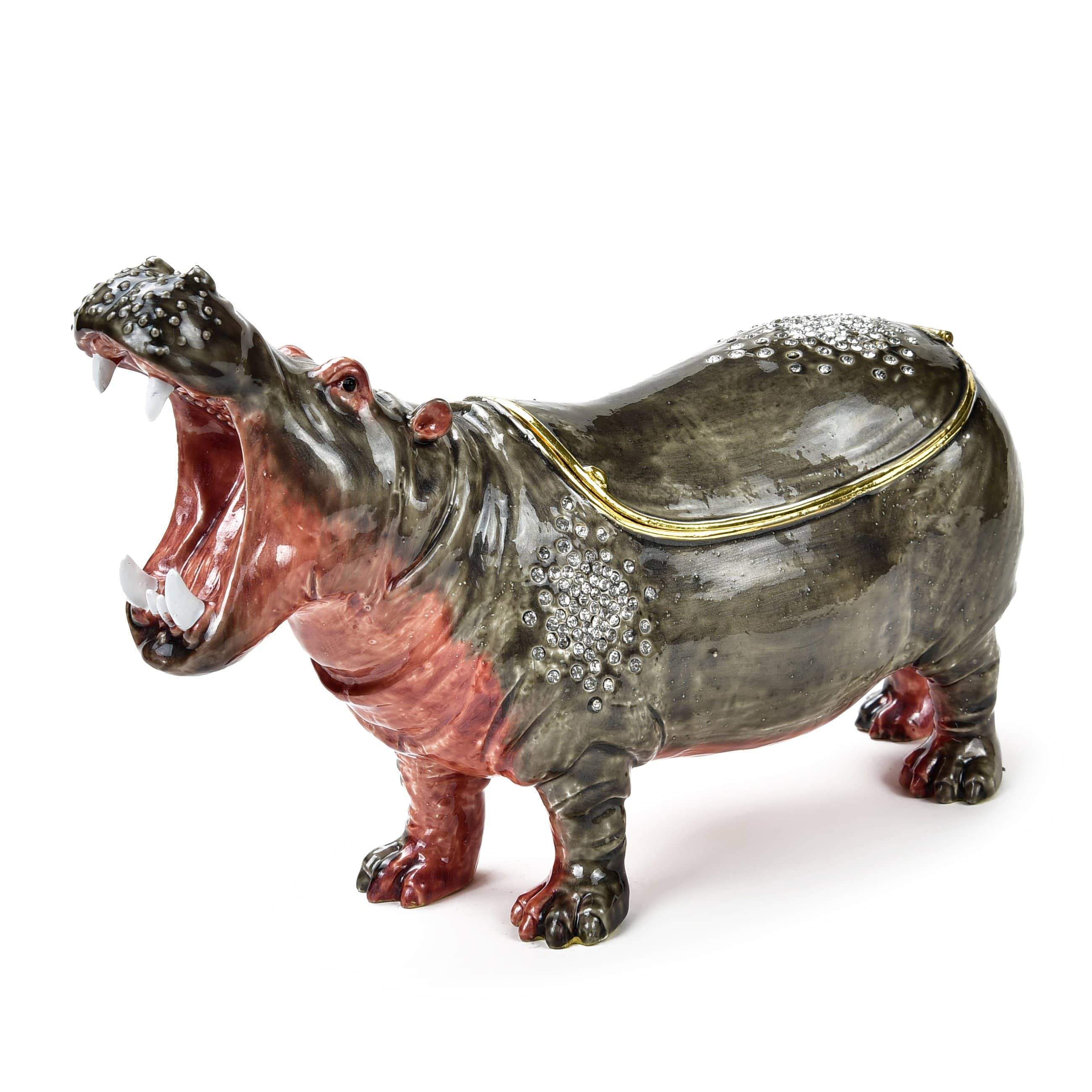 Kalifano Vanity Figurine Hippo Figurine Keepsake Box made with Crystals SVA-098