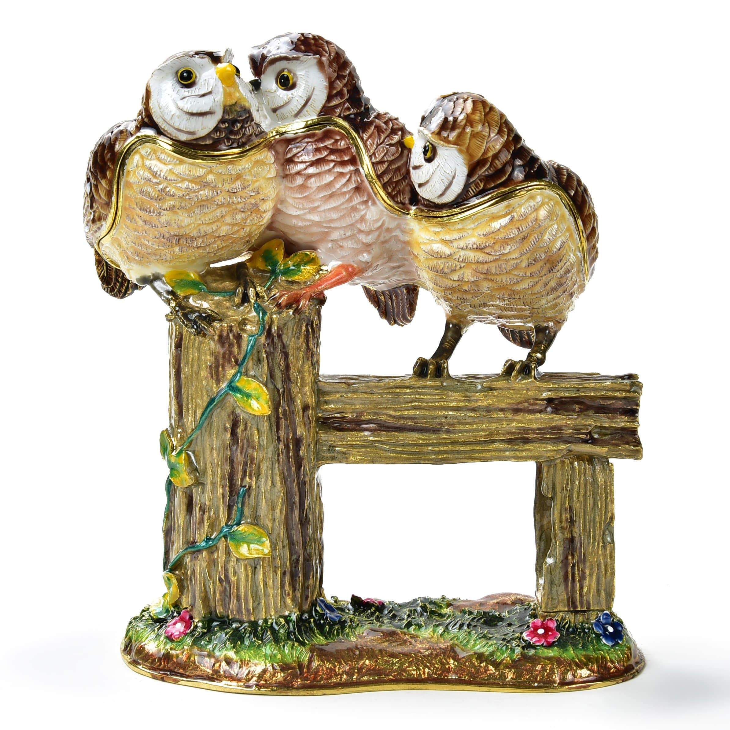 Kalifano Vanity Figurine Owl Family on Branch Figurine Keepsake Box made with Crystals SVA-088