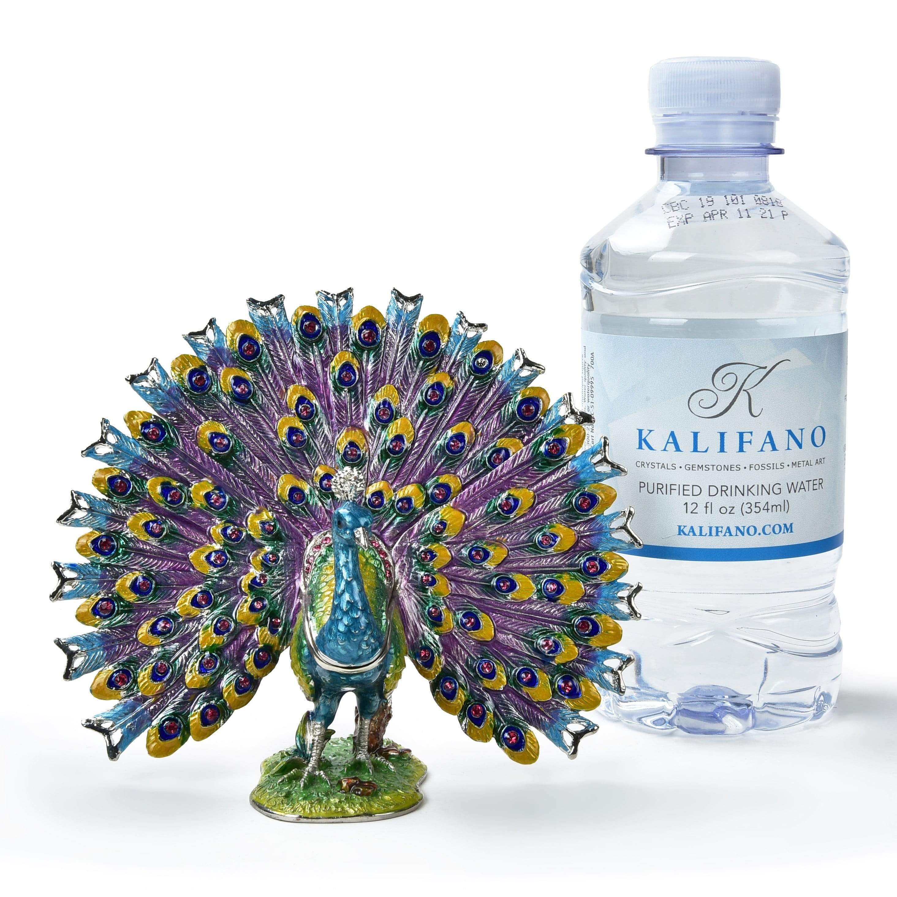 Kalifano Vanity Figurine Peacock Figurine Keepsake Box made with Crystals SVA-086