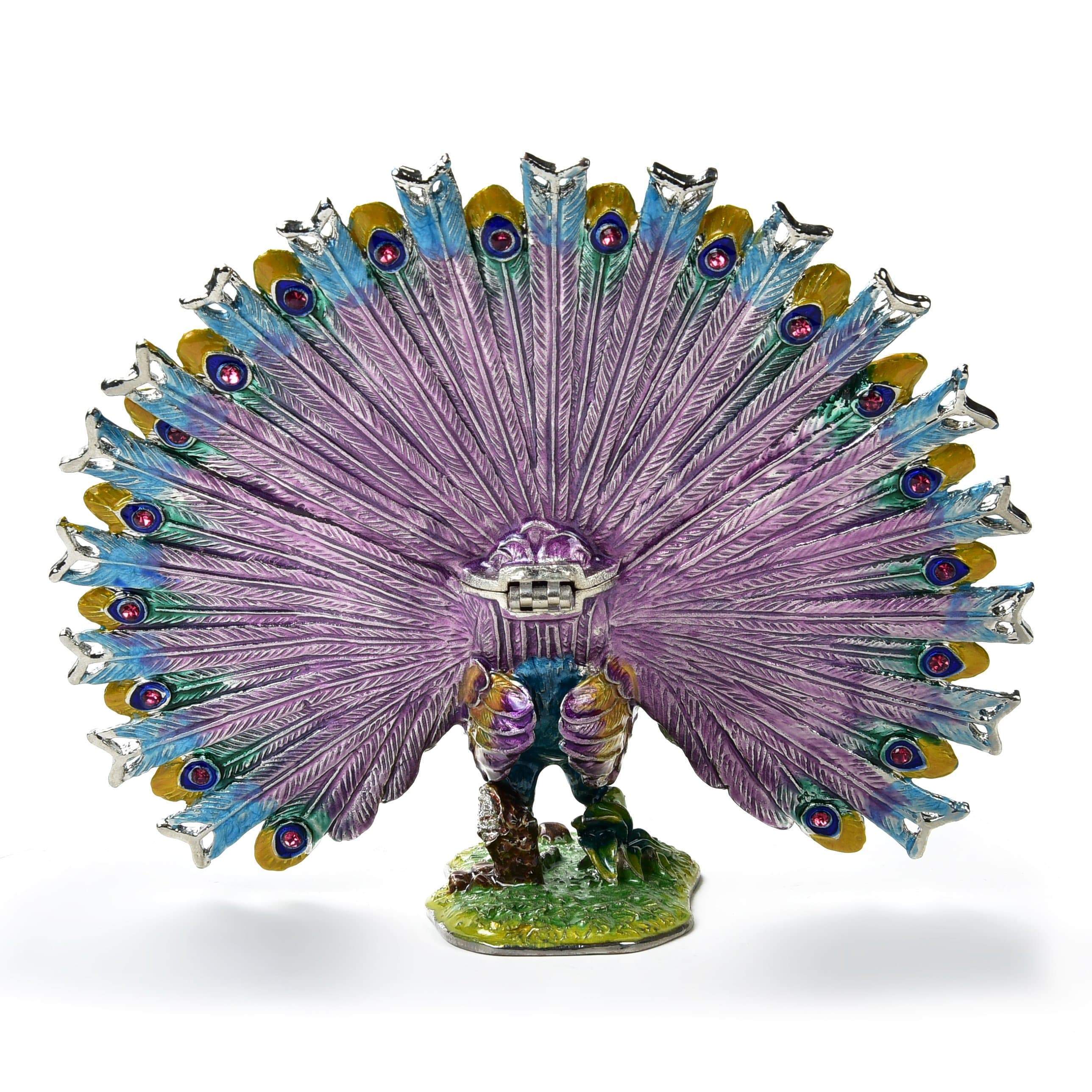 Kalifano Vanity Figurine Peacock Figurine Keepsake Box made with Crystals SVA-086