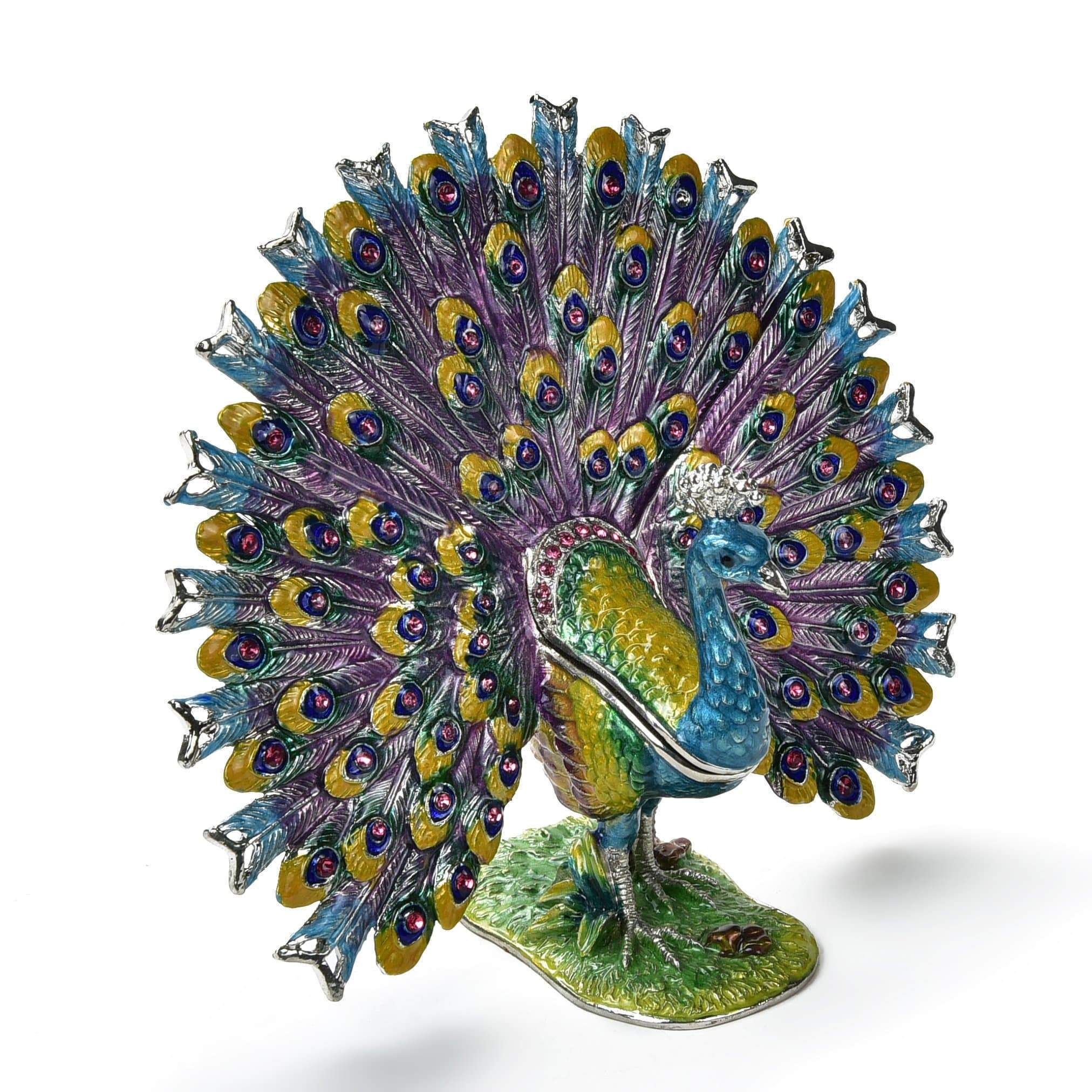 Kalifano Vanity Figurine Peacock Figurine Keepsake Box made with Crystals SVA-086