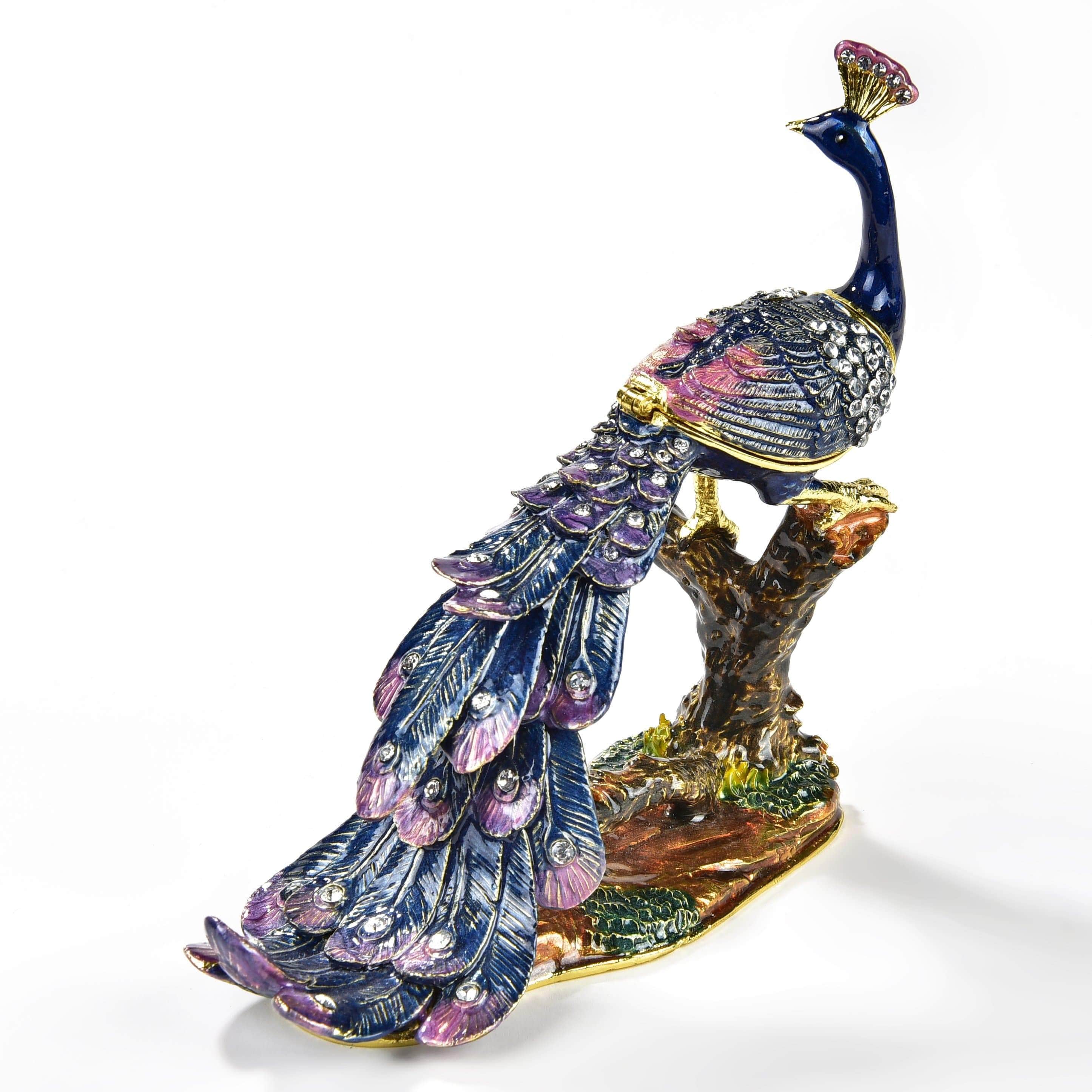 Kalifano Vanity Figurine Peacock on Branch Figurine Keepsake Box made with Crystals SVA-062