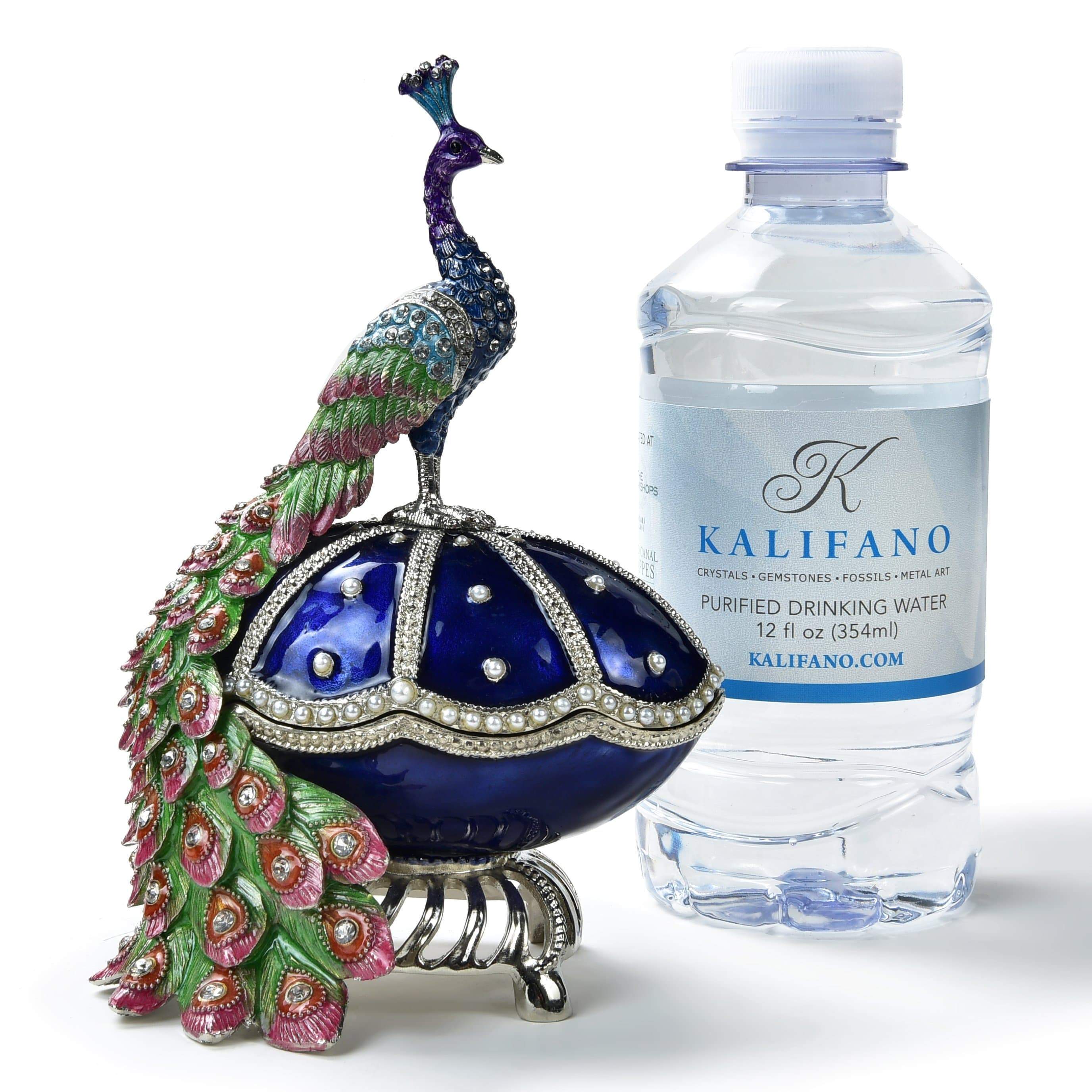 Kalifano Vanity Figurine Peacock on Egg Figurine Keepsake Box made with Crystals SVA-094