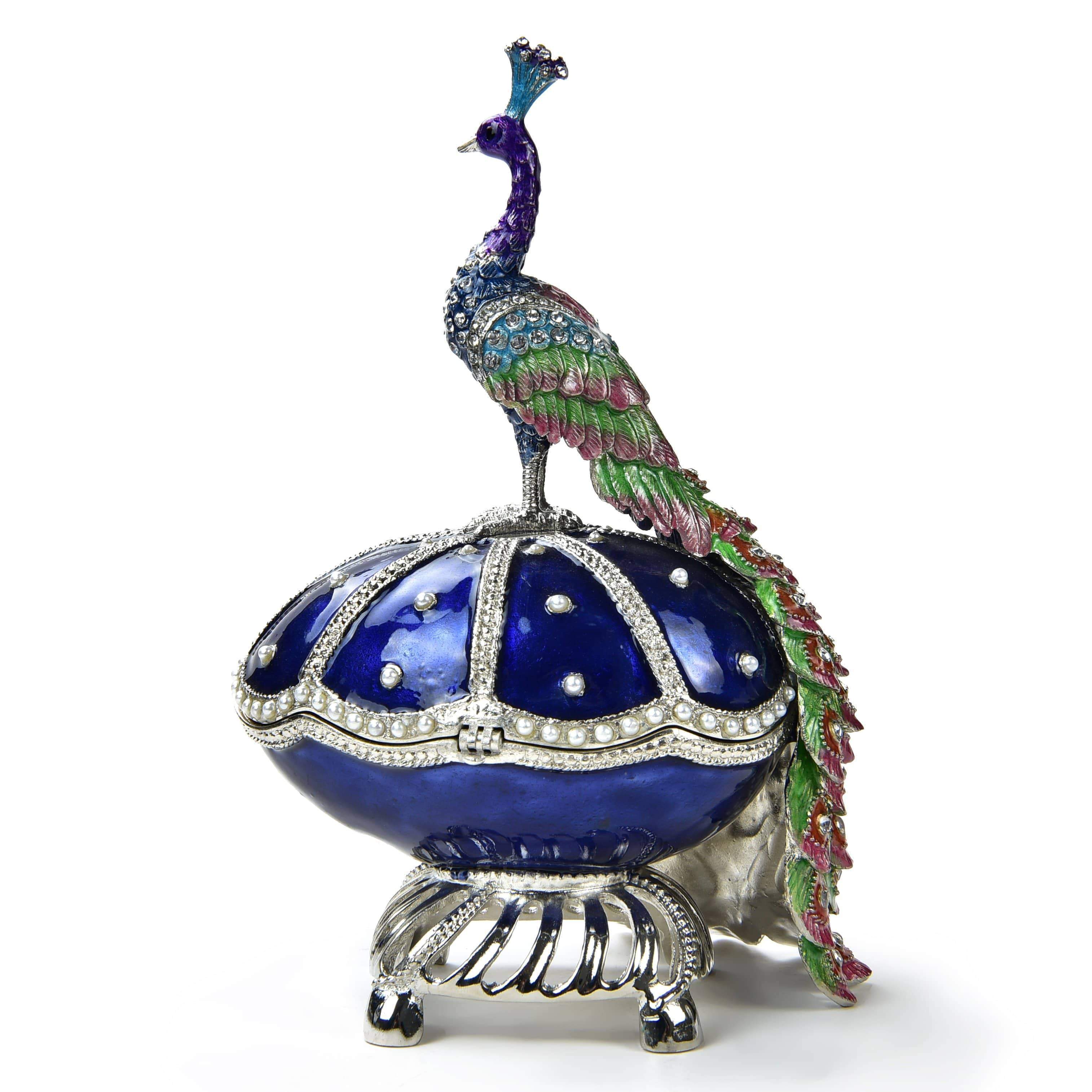 Kalifano Vanity Figurine Peacock on Egg Figurine Keepsake Box made with Crystals SVA-094