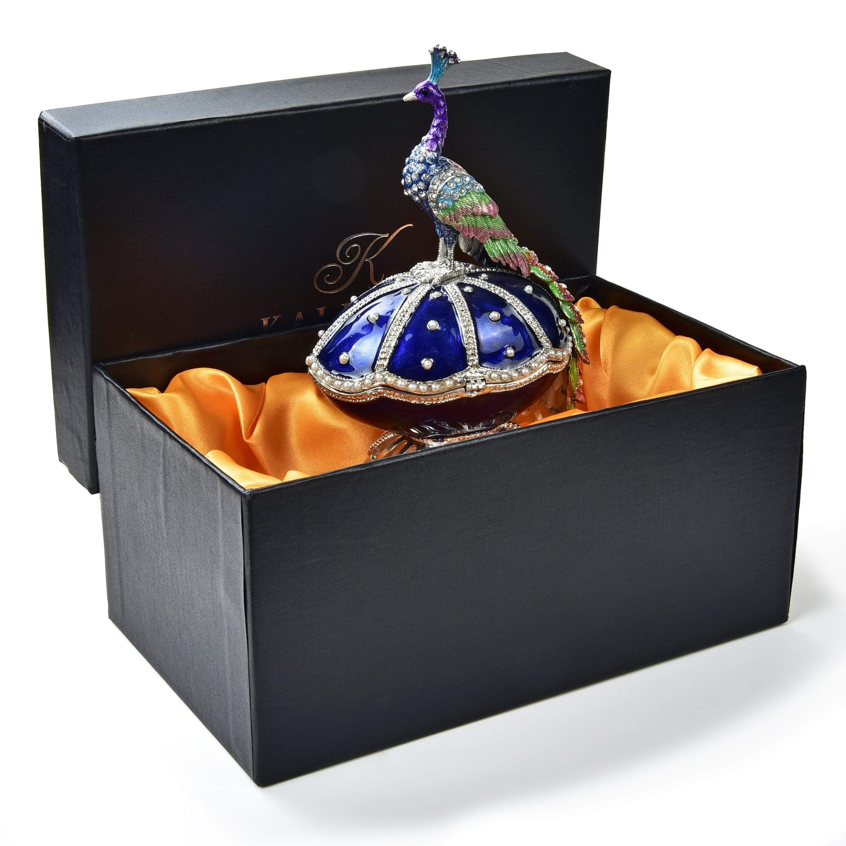 Kalifano Vanity Figurine Peacock on Egg Figurine Keepsake Box made with Crystals SVA-094