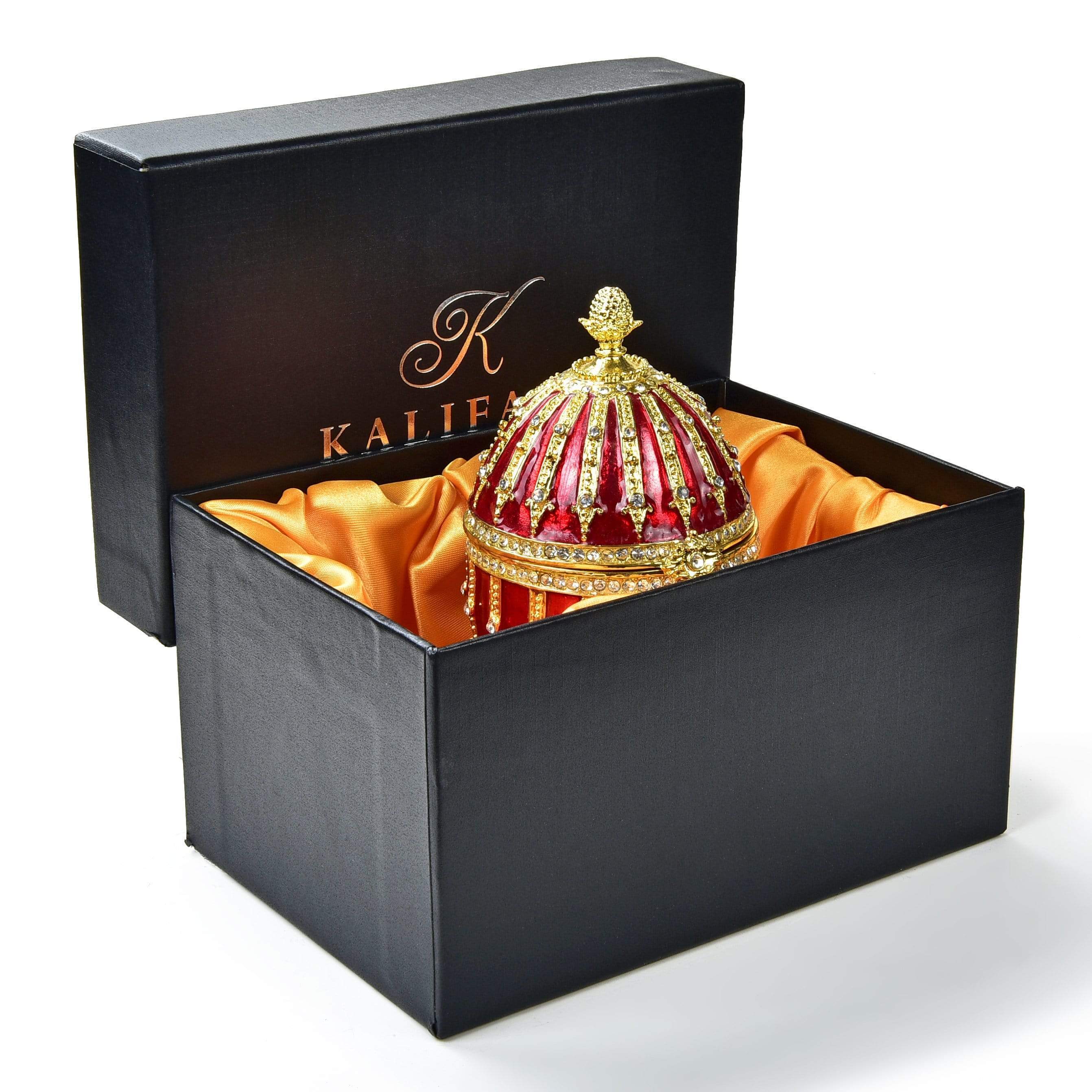 Kalifano Vanity Figurine Red Faberge Egg Figurine Keepsake Musical Box made with Crystals SVA-089