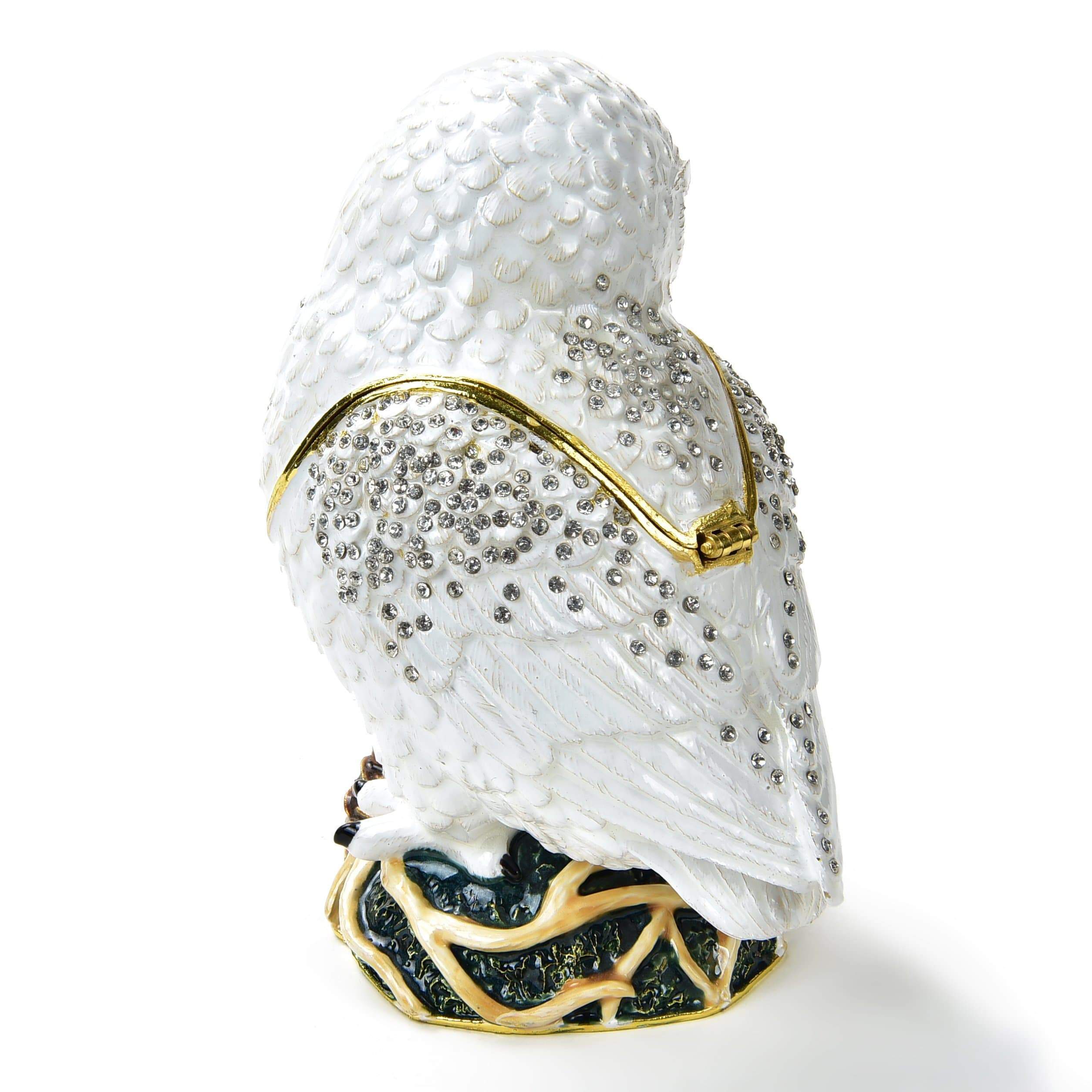 Kalifano Vanity Figurine Snowy White Owl Figurine Keepsake Box made with Crystals SVA-092